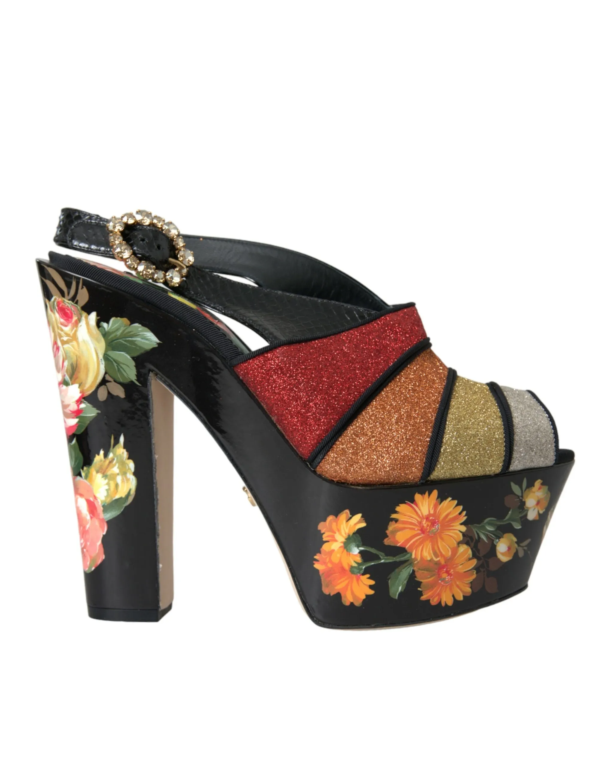 Dolce & Gabbana Women's Multicolor Floral Crystal Platform Sandals Shoes