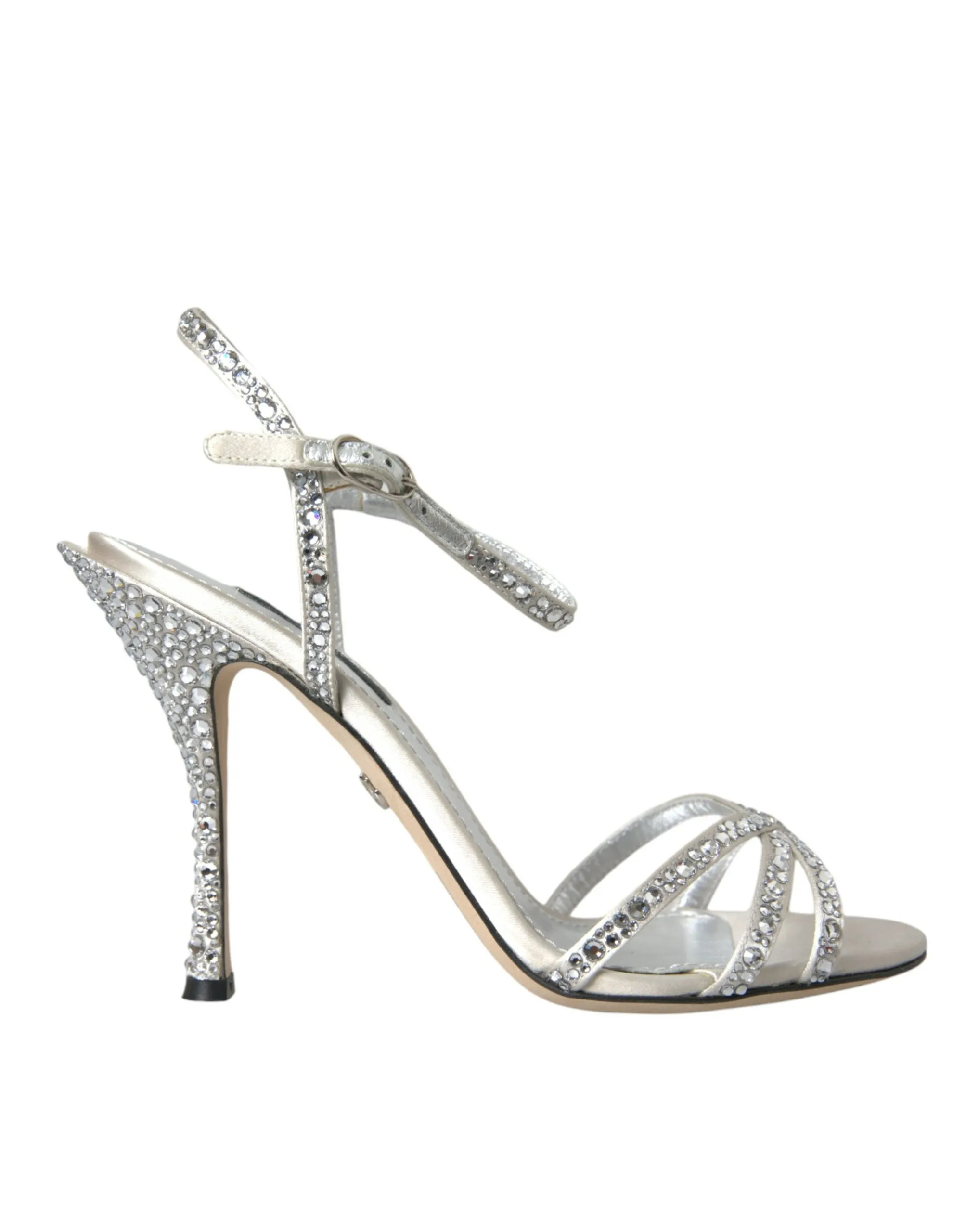 Dolce & Gabbana Women's Silver Viscose Crystal Heels Sandals Shoes