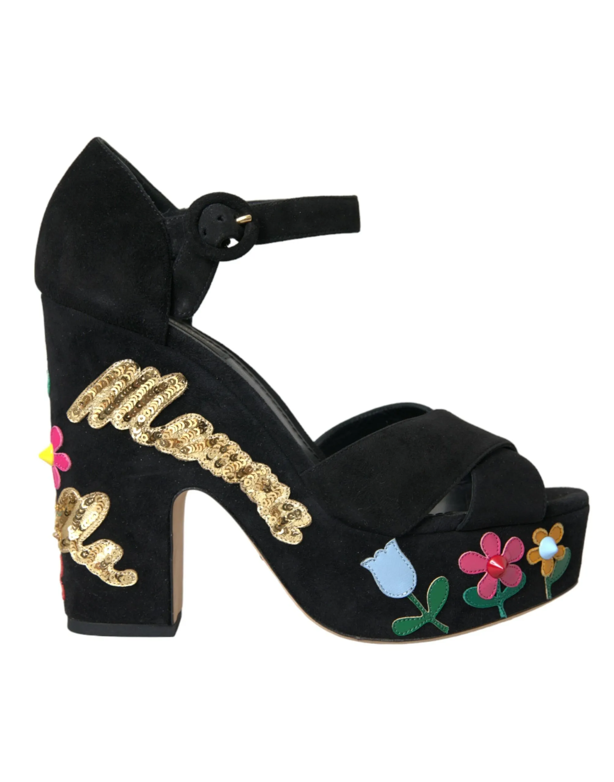 Dolce & Gabbana Women's Black Suede Ankle Strap Heels Sandals Shoes
