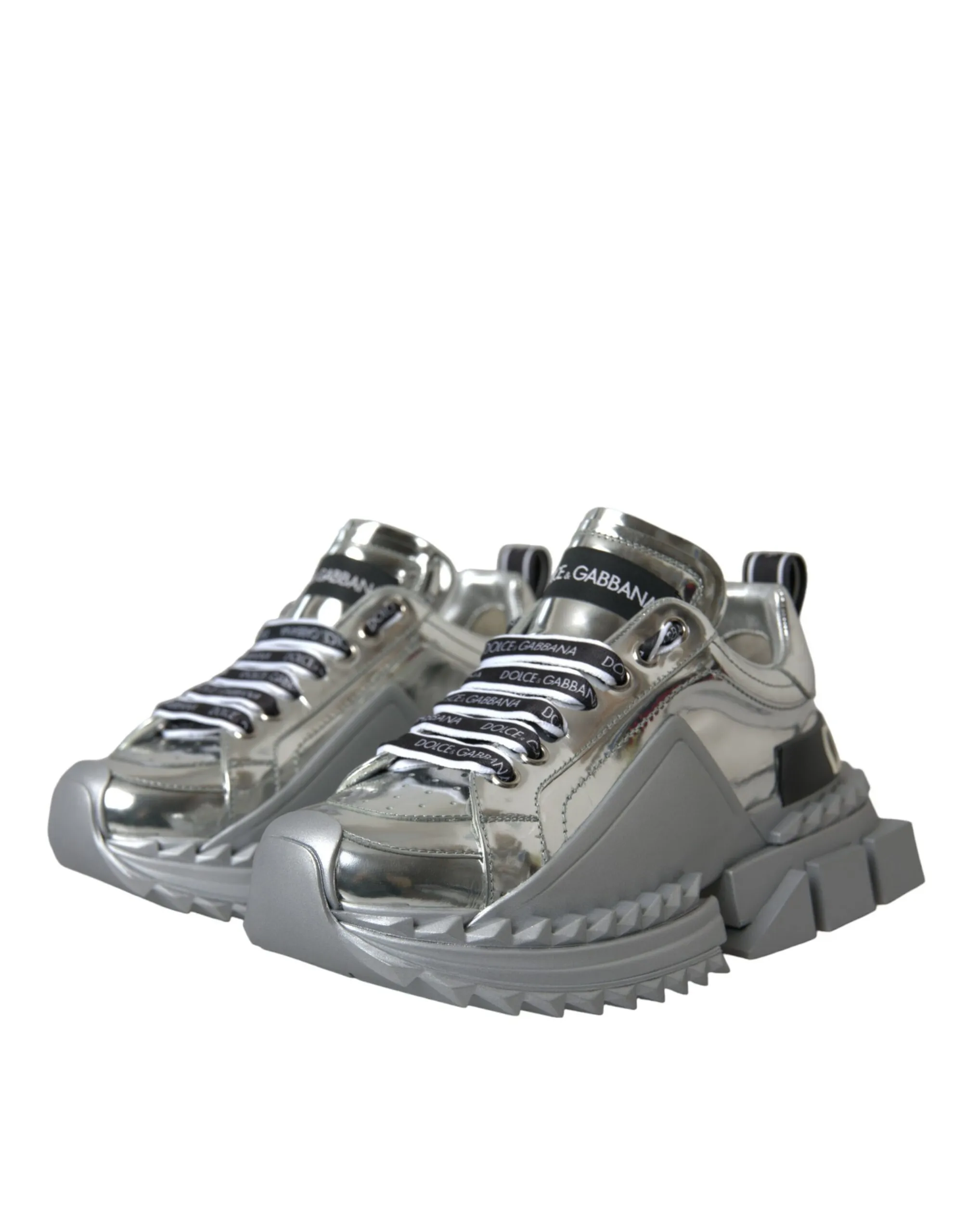 Dolce & Gabbana Women's Silver Leather Super Queen Sneakers Shoes