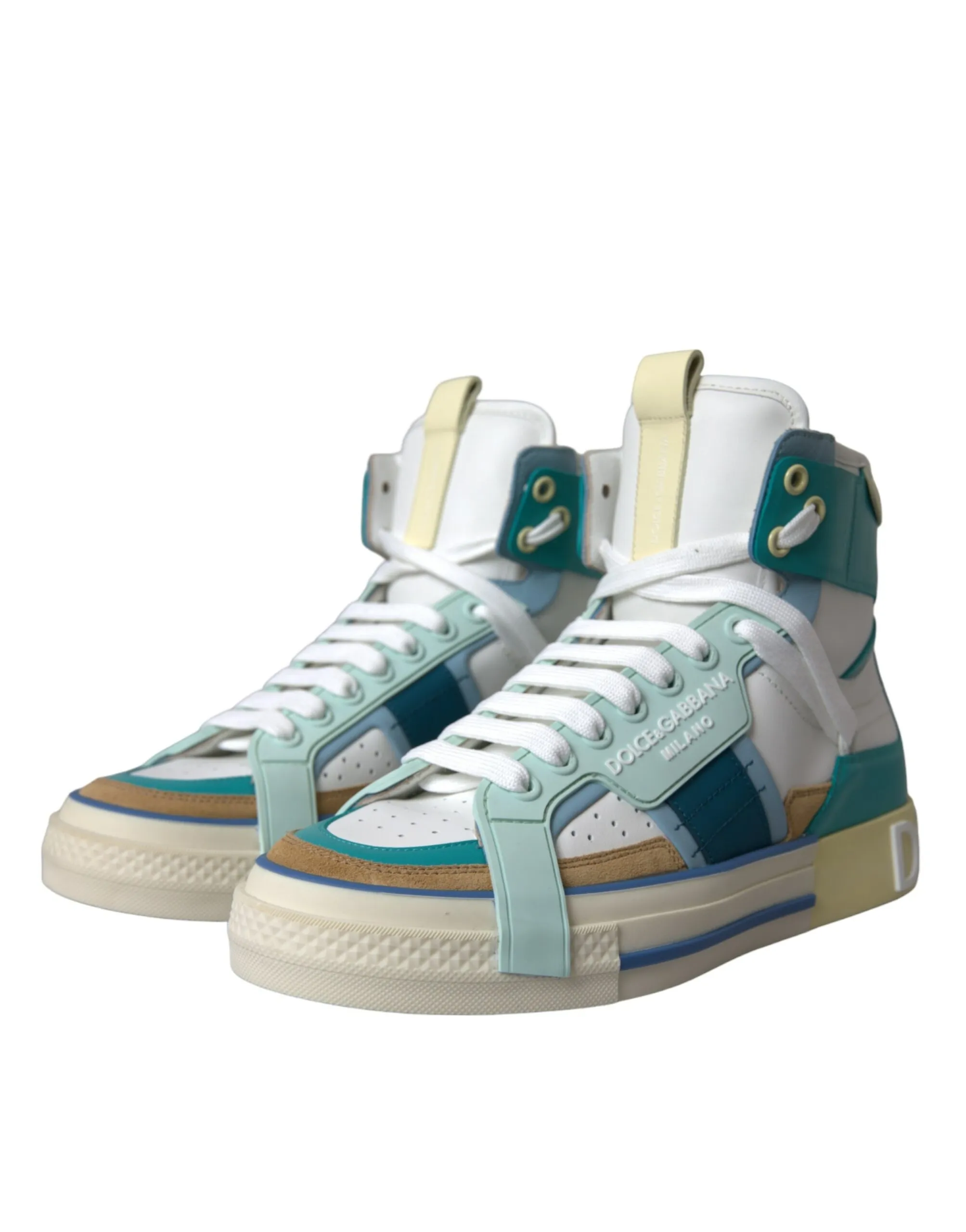 Dolce & Gabbana Women's Multicolor Colorblock Leather High Top Sneakers Shoes