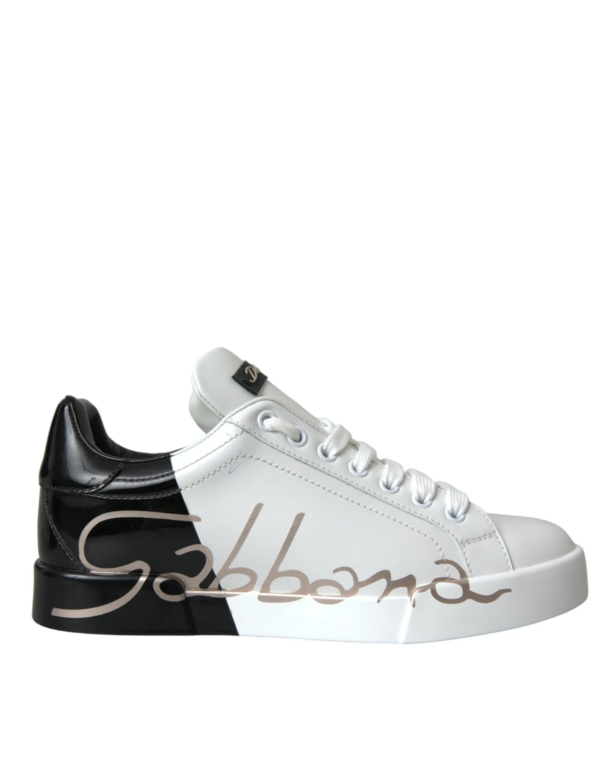 Dolce & Gabbana Women's White Black Portofino Low Top Leather Sneakers Shoes