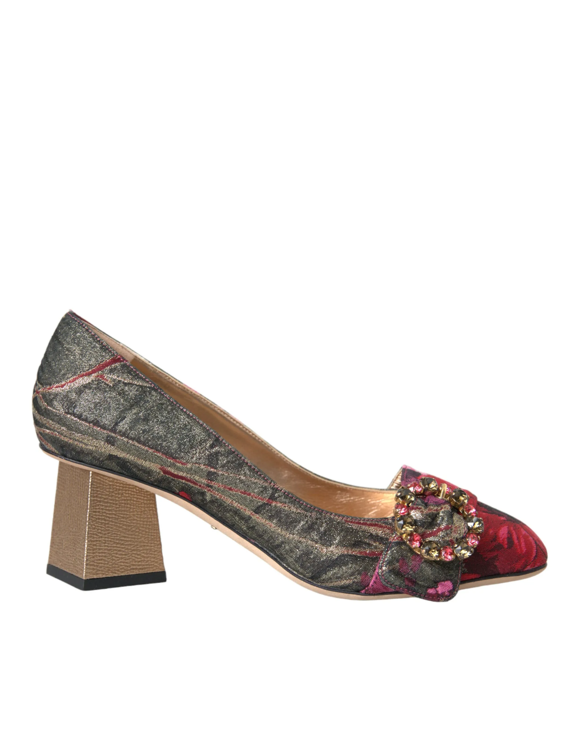 Dolce & Gabbana Women's Multicolor Floral Jacquard Crystal Heels Pumps Shoes