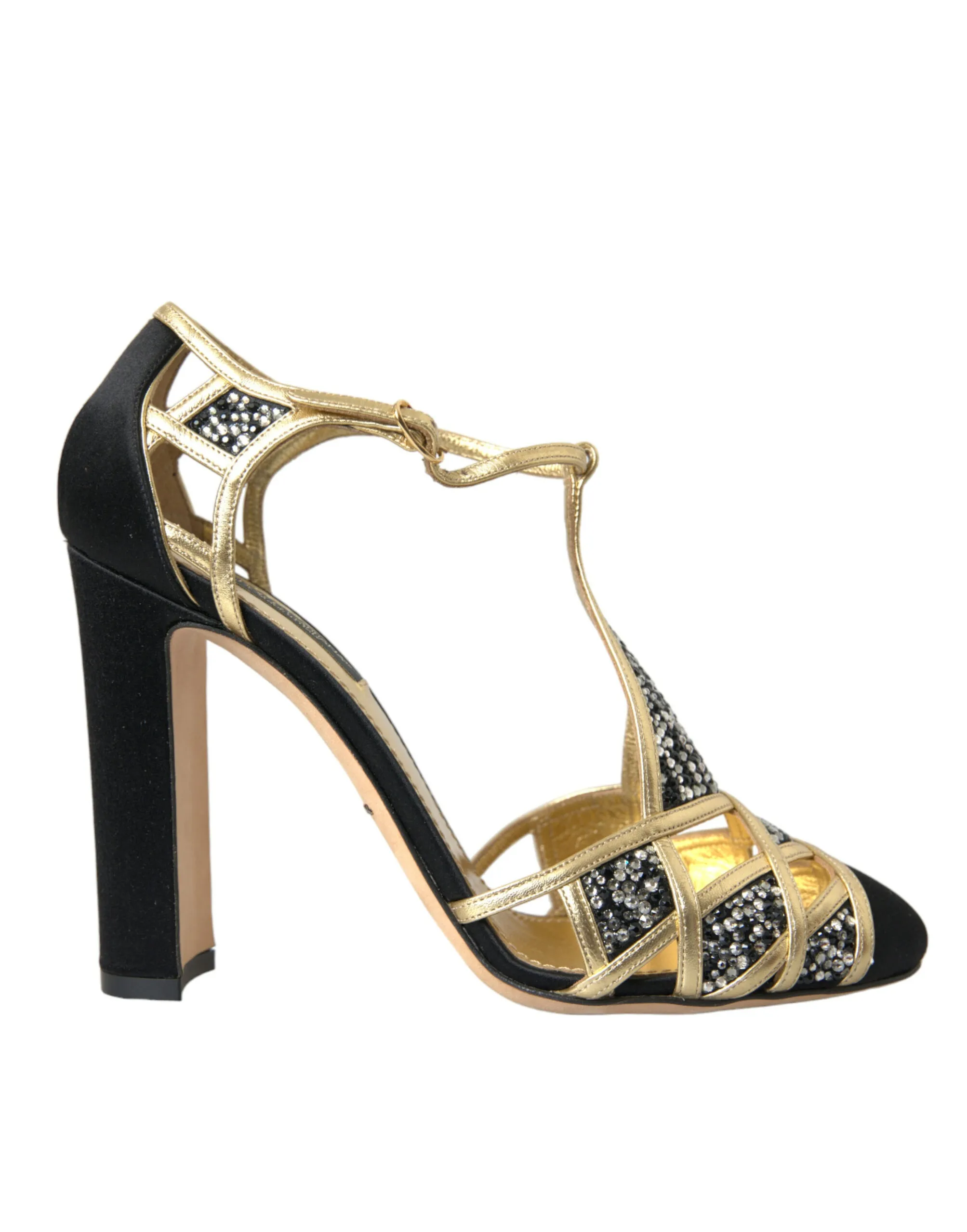 Dolce & Gabbana Women's Black Suede Gold Embellished Heels Pump Shoes