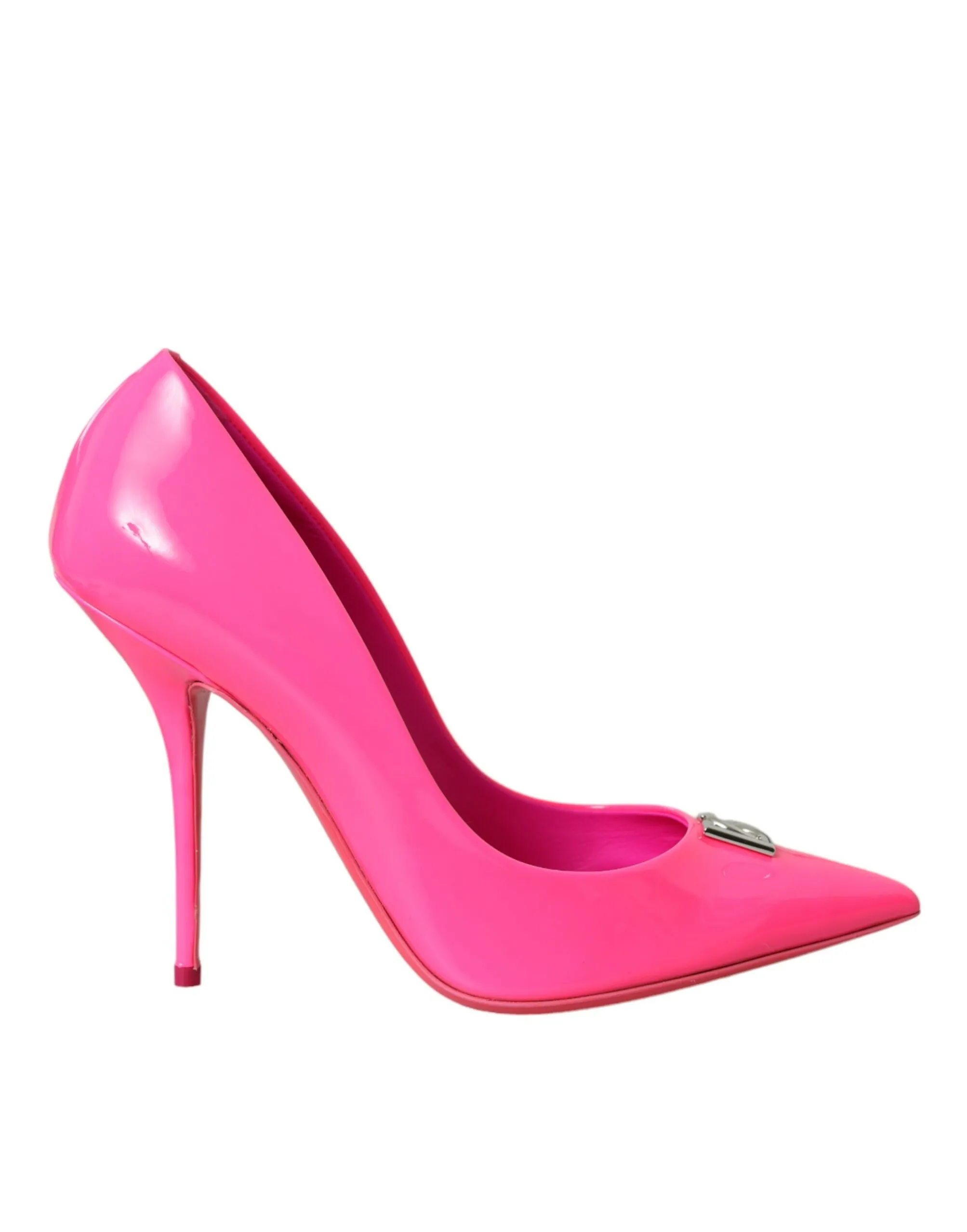 Dolce & Gabbana Women's Neon Pink Leather Logo Pumps Heels Shoes