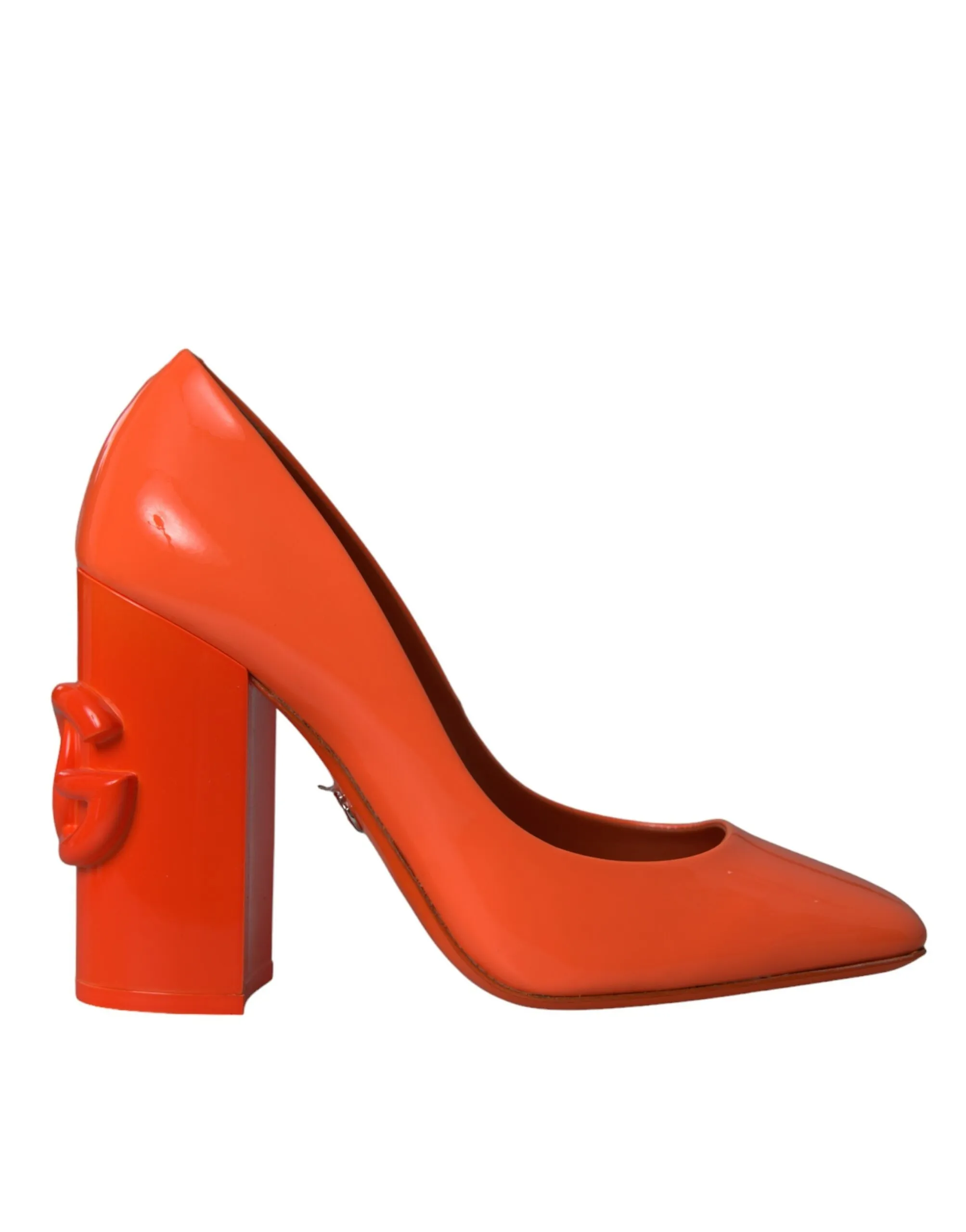 Dolce & Gabbana Women's Orange Patent Leather Logo Heels Pumps Shoes