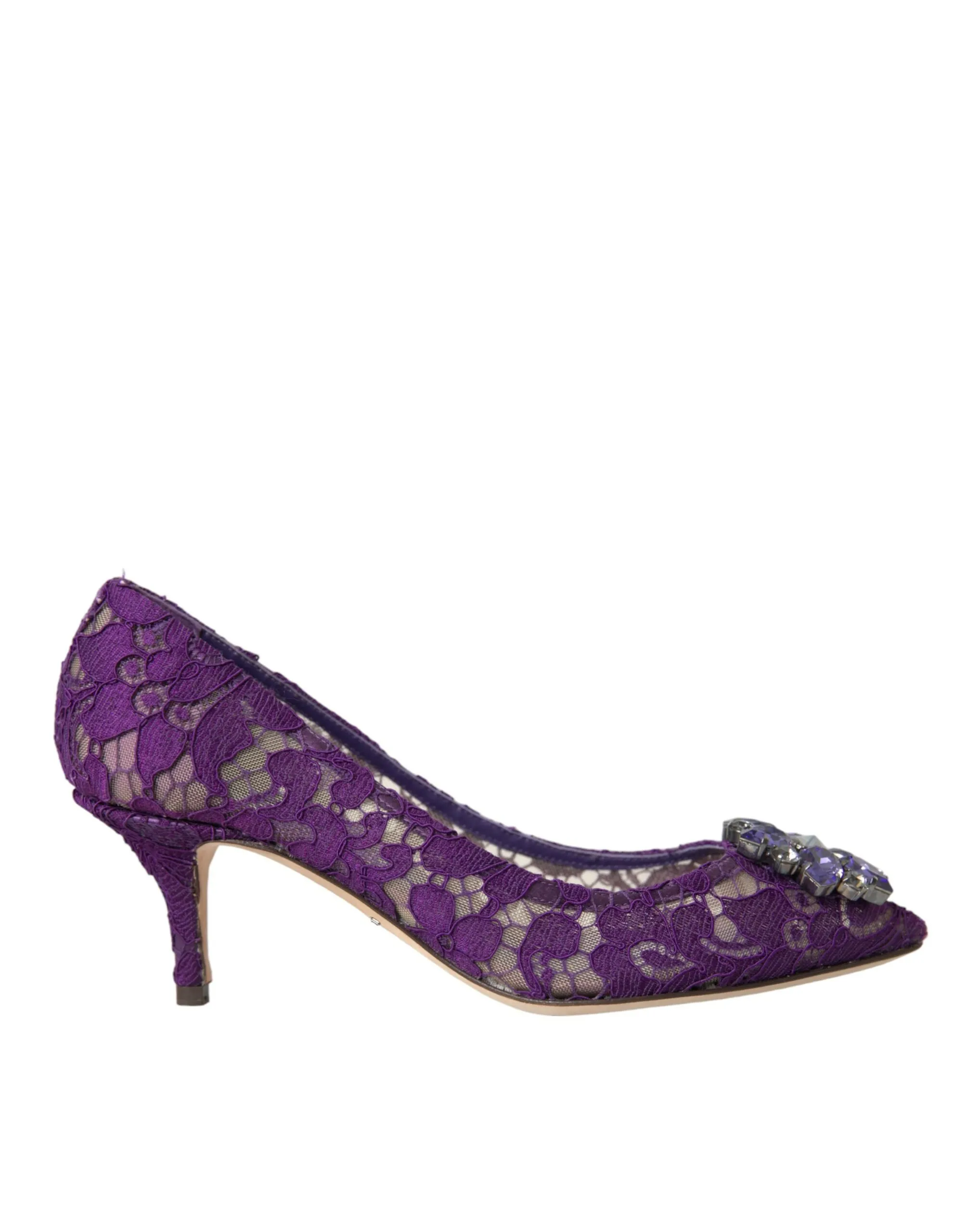 Dolce & Gabbana Women's Purple Taormina Lace Crystal Heel Pumps Shoes