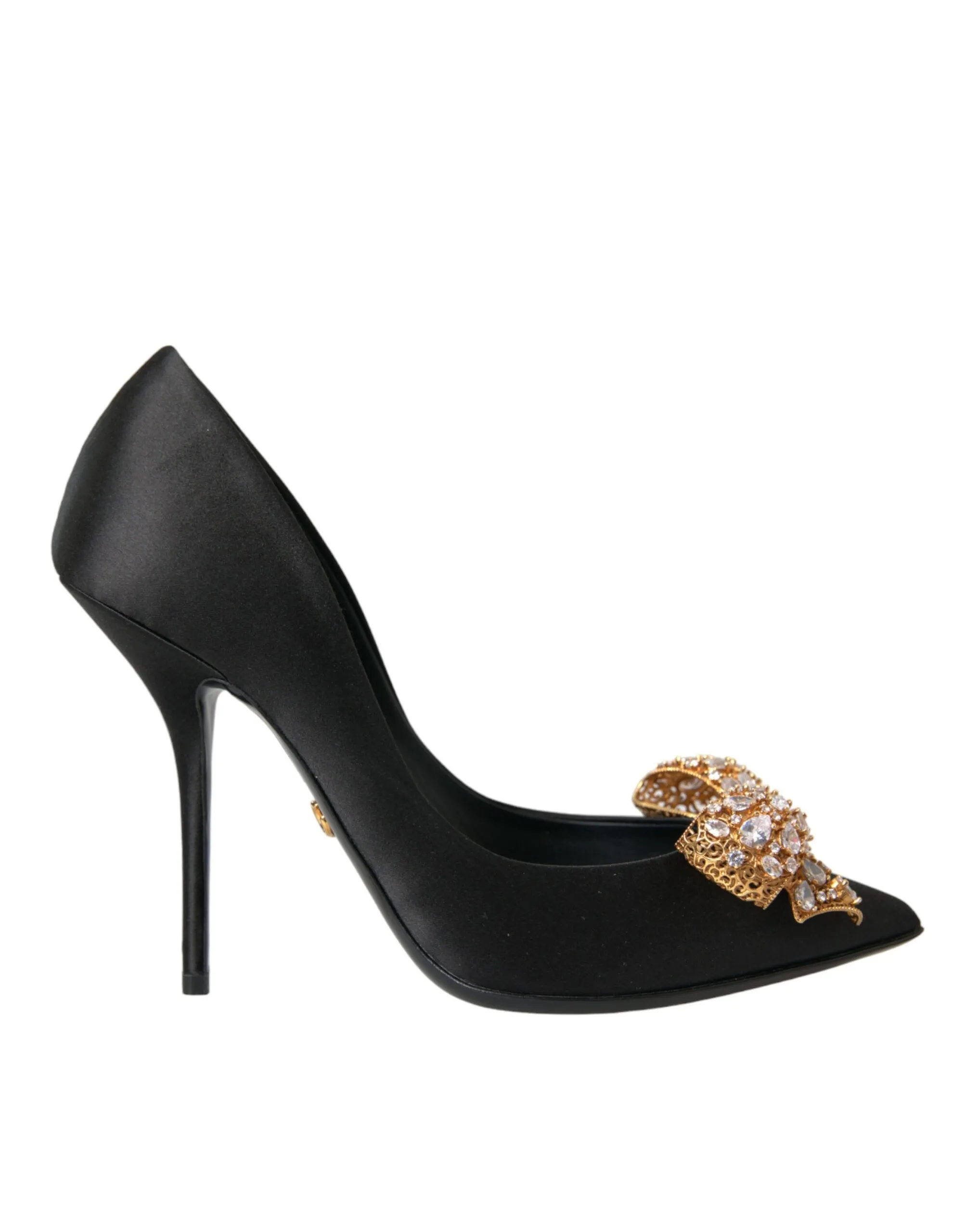 Dolce & Gabbana Women's Black Satin Bow Crystal Heels Pumps Shoes
