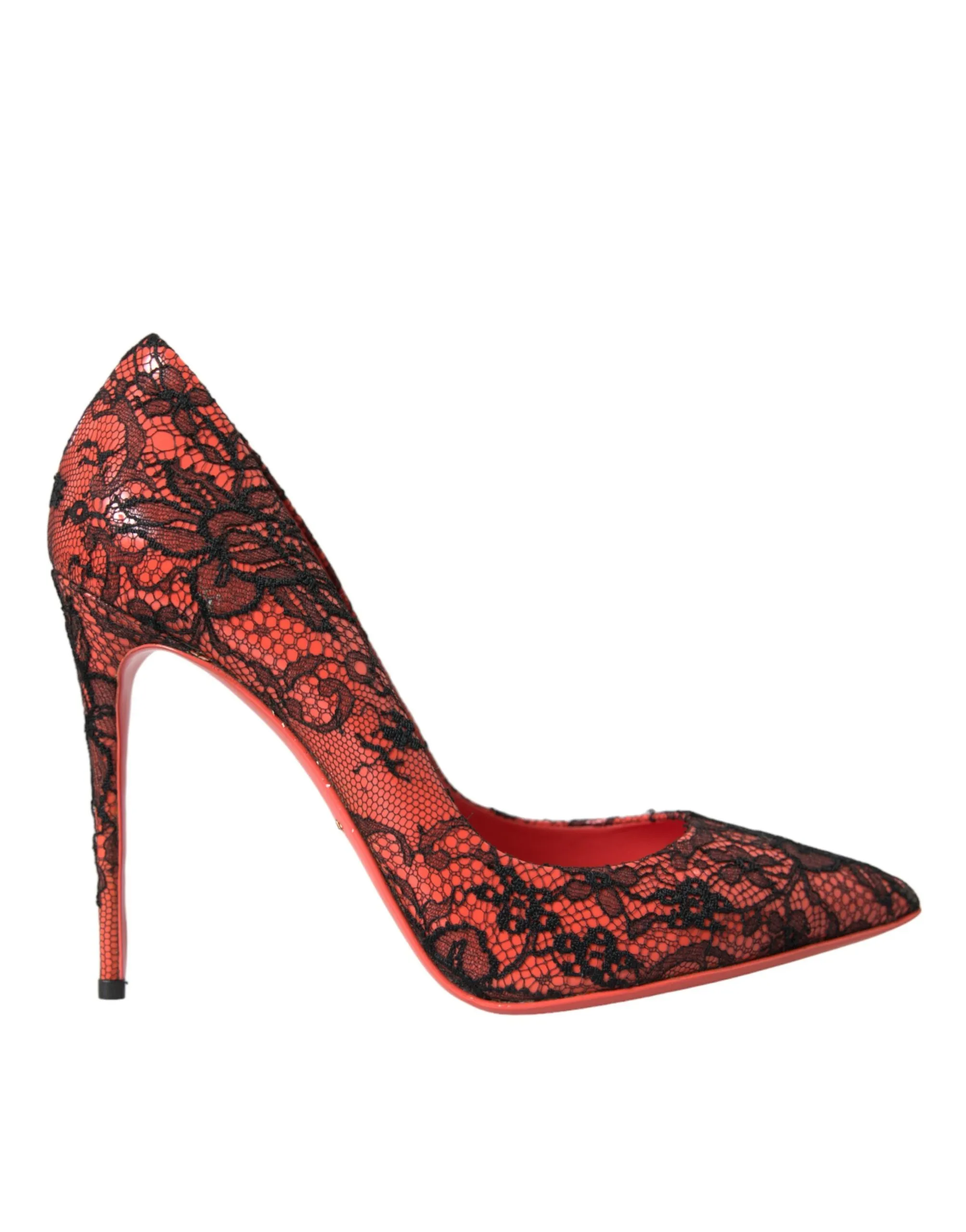 Dolce & Gabbana Women's Orange Black Lace Leather Heels Pumps Shoes