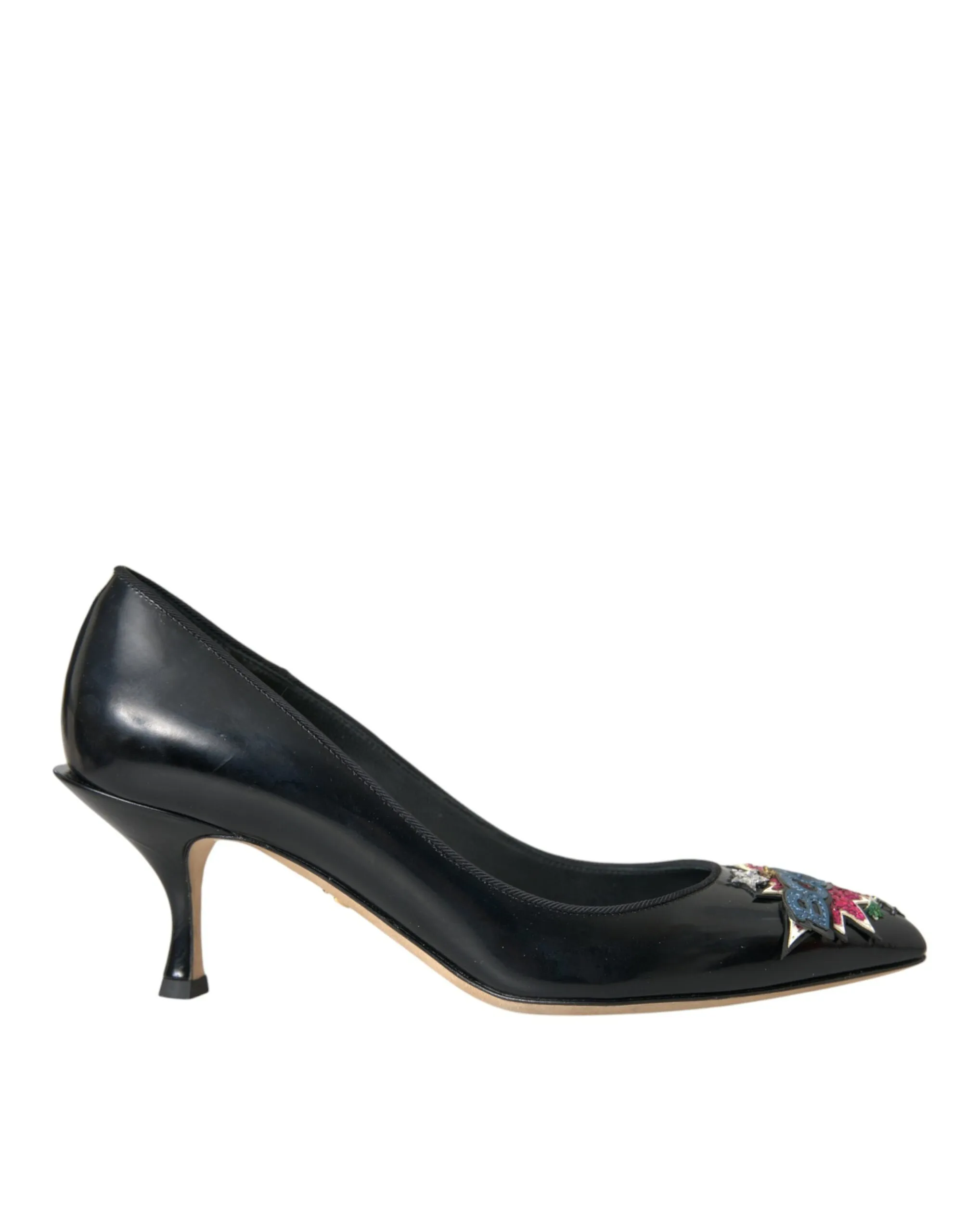 Dolce & Gabbana Women's Black Leather BOOM Patch Heels Pumps Shoes