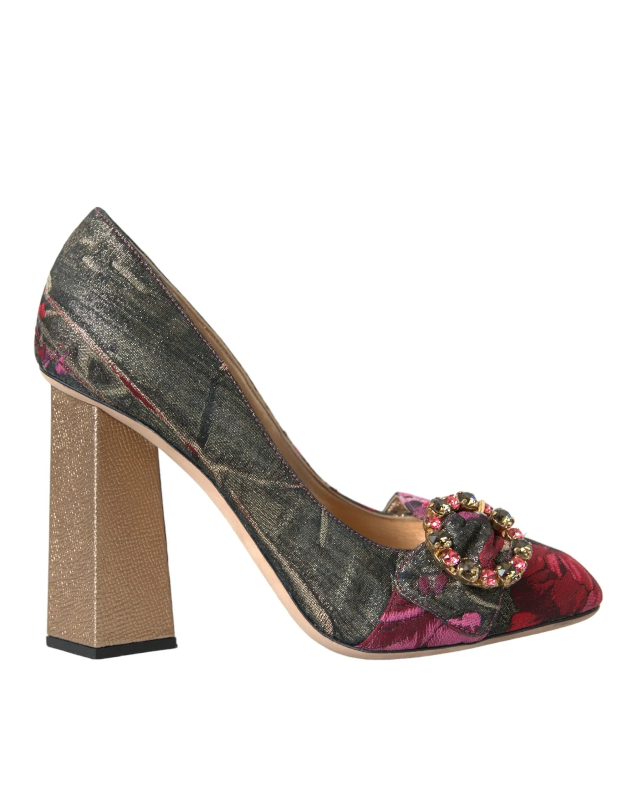 Dolce & Gabbana Women's Multicolor Floral Jacquard Crystal Heels Pumps Shoes