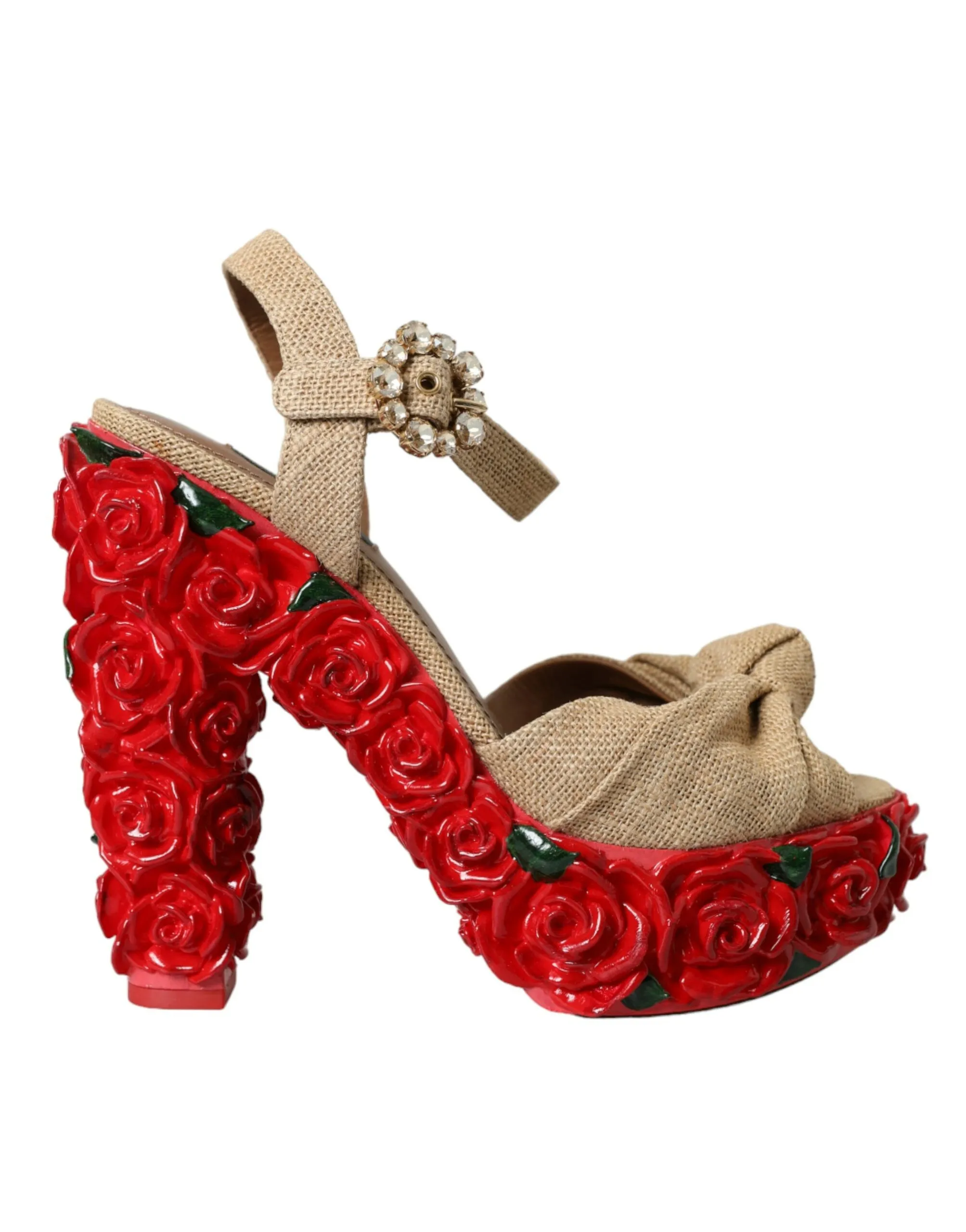 Dolce & Gabbana Women's Red Roses Crystal Platform Sandals Shoes