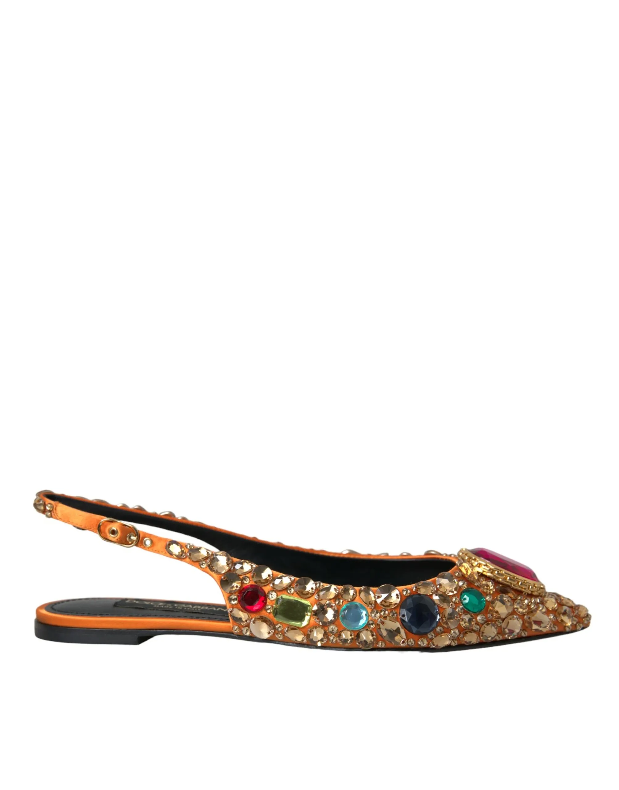 Dolce & Gabbana Women's Orange Satin Crystals Flats Sandals Shoes