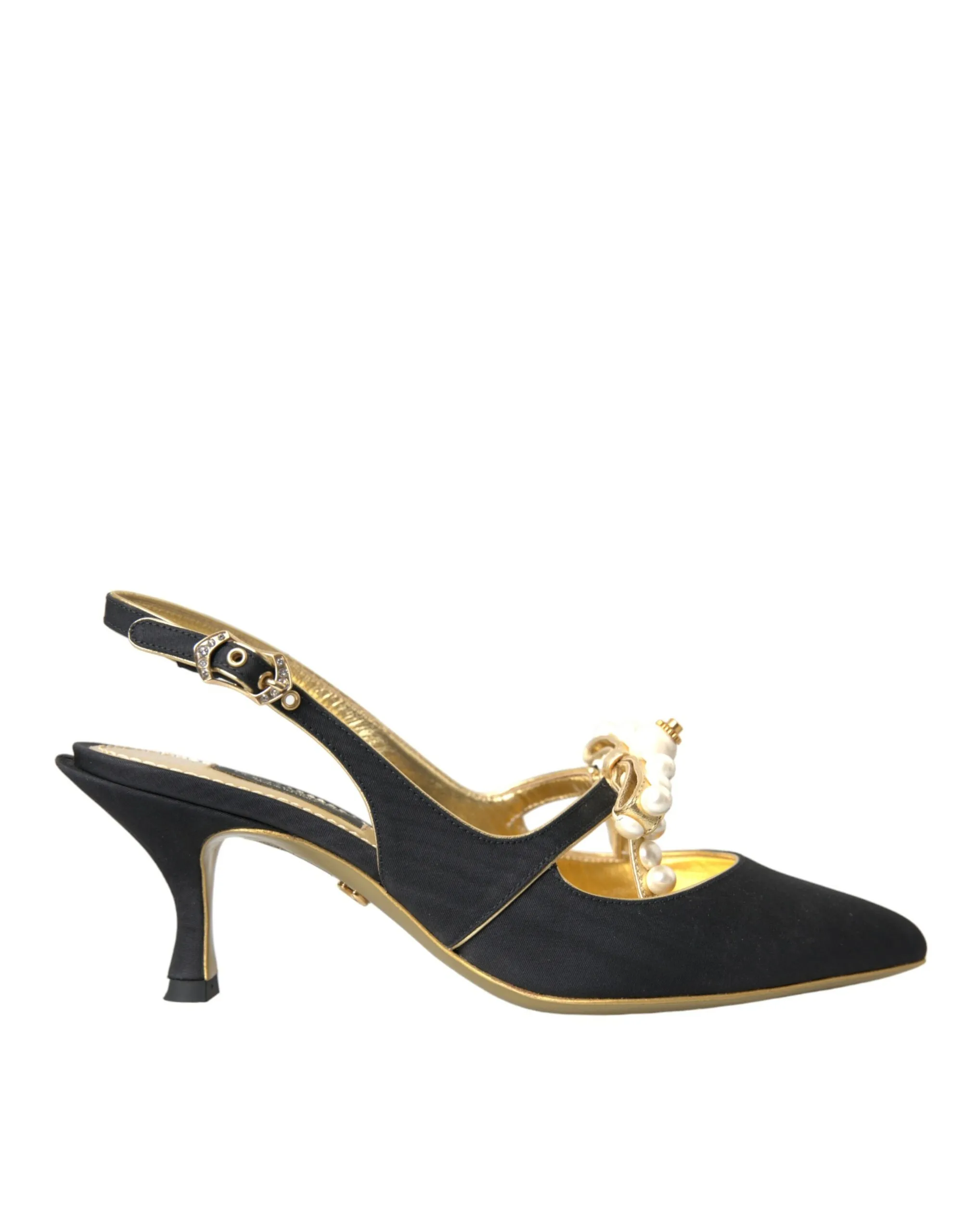 Dolce & Gabbana Women's Black Leather Faux Pearls Slingbacks Shoes