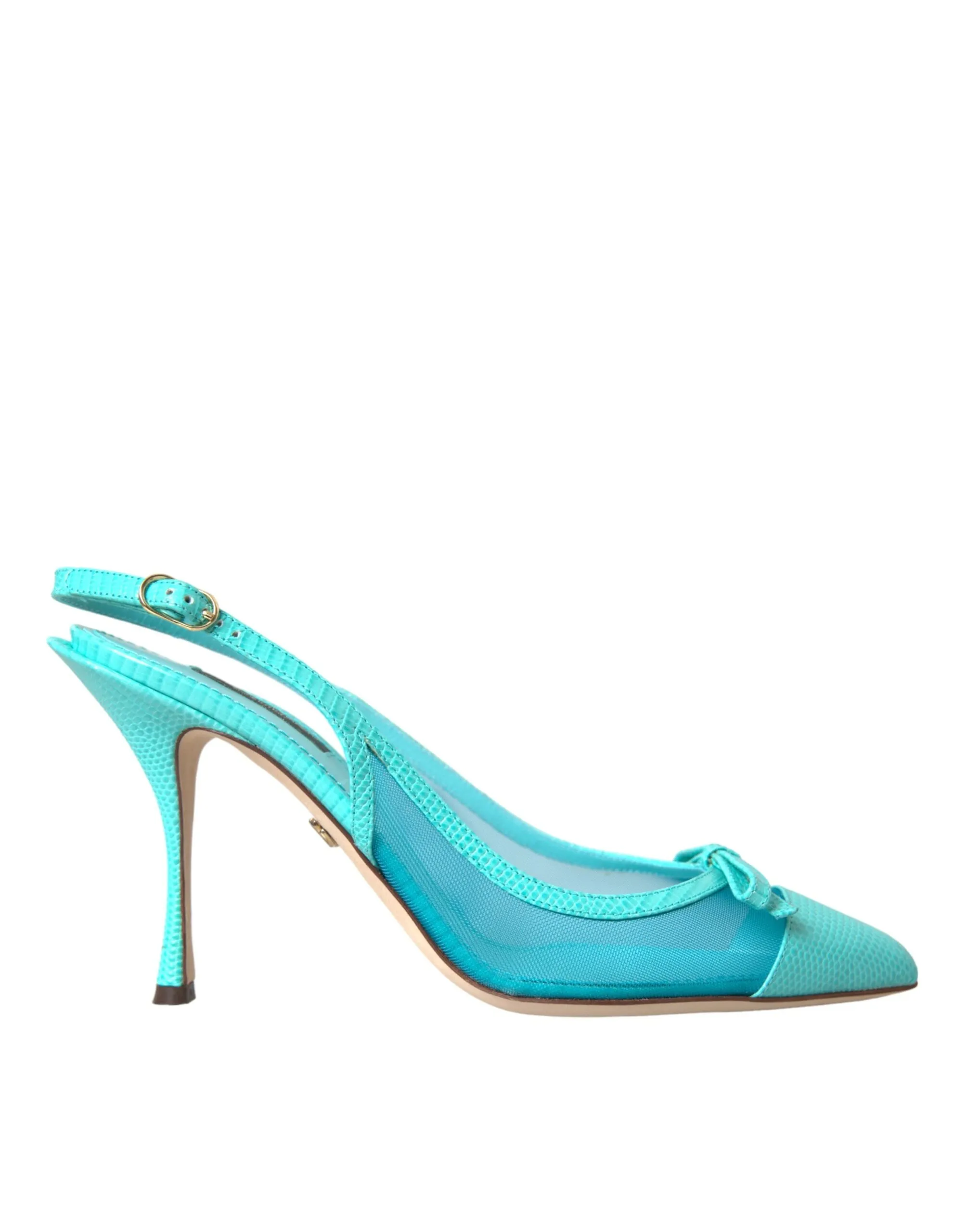 Dolce & Gabbana Women's Blue Leather Mesh High Heels Slingback Shoes