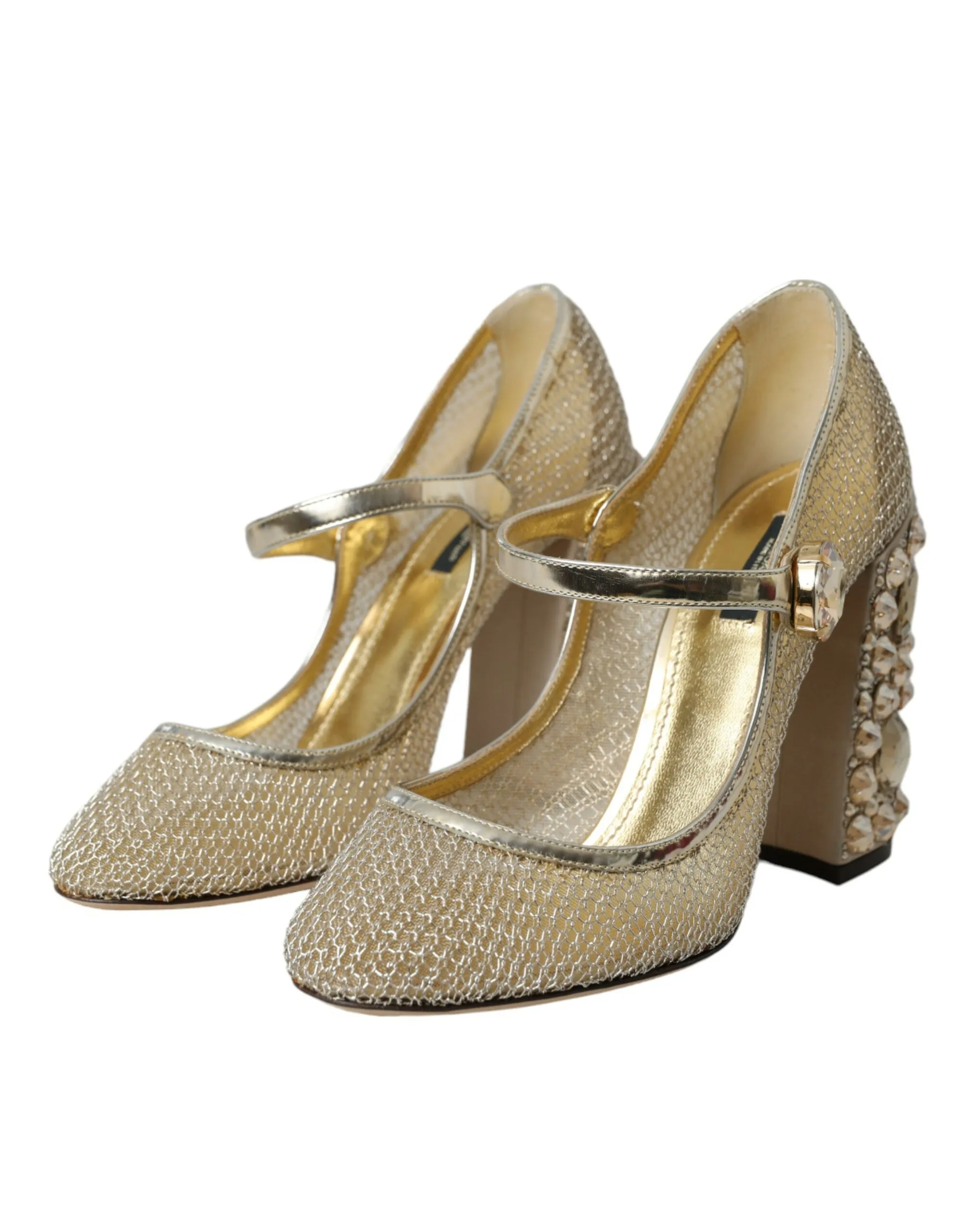 Dolce & Gabbana Women's Gold Mesh Crystal Mary Jane Pumps Heels Shoes