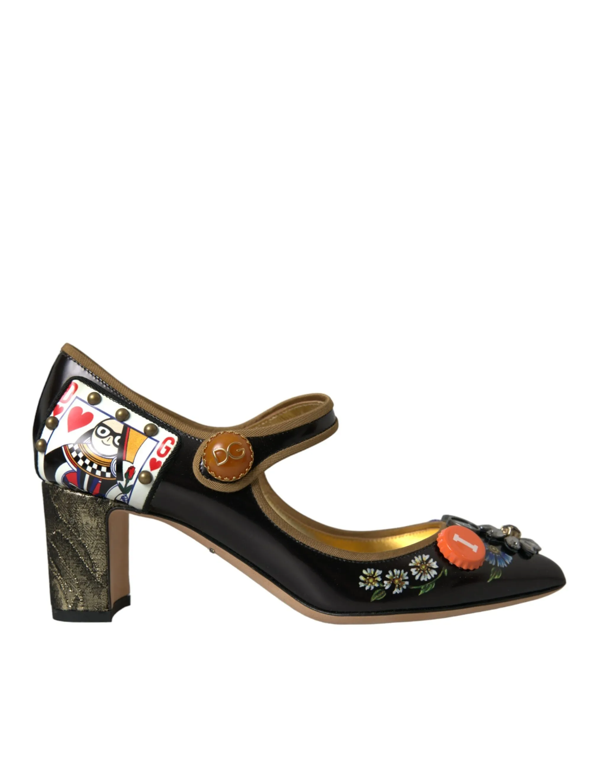 Dolce & Gabbana Women's Black Leather Crystal Mary Jane Pumps Shoes