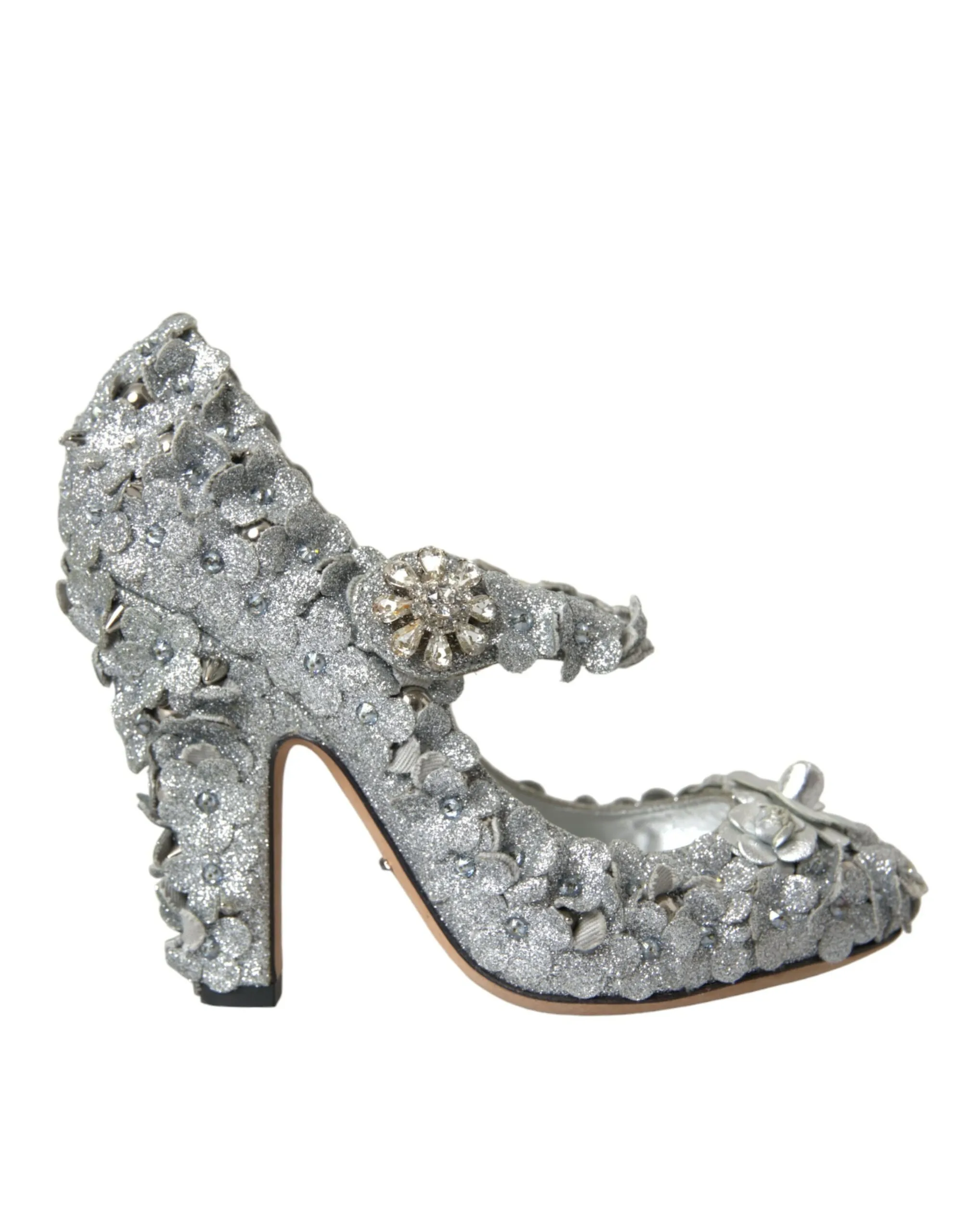 Dolce & Gabbana Women's Silver Floral Crystal Mary Jane Pumps Shoes