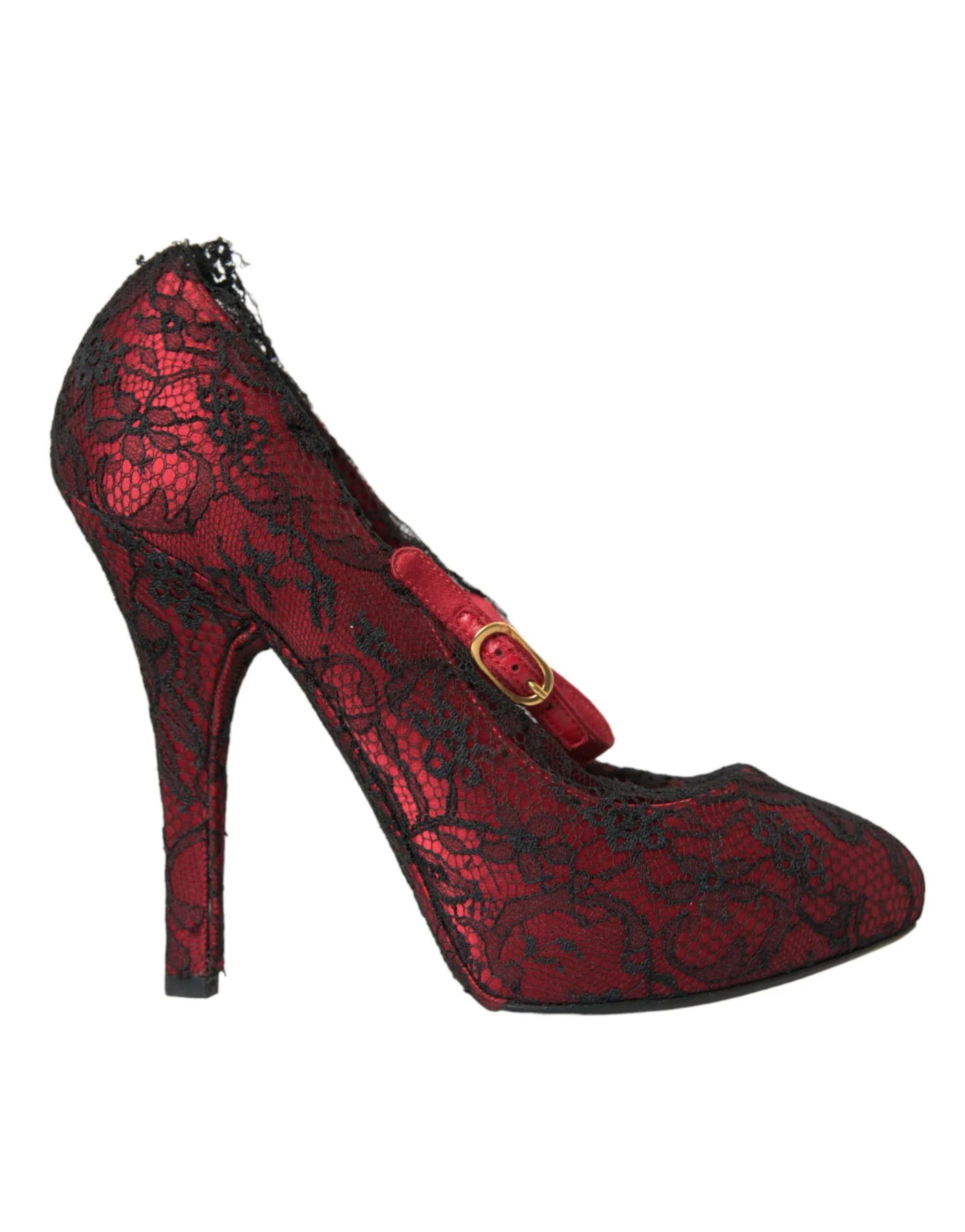 Dolce & Gabbana Women's Red Black Floral Lace Mary Jane Pumps Shoes