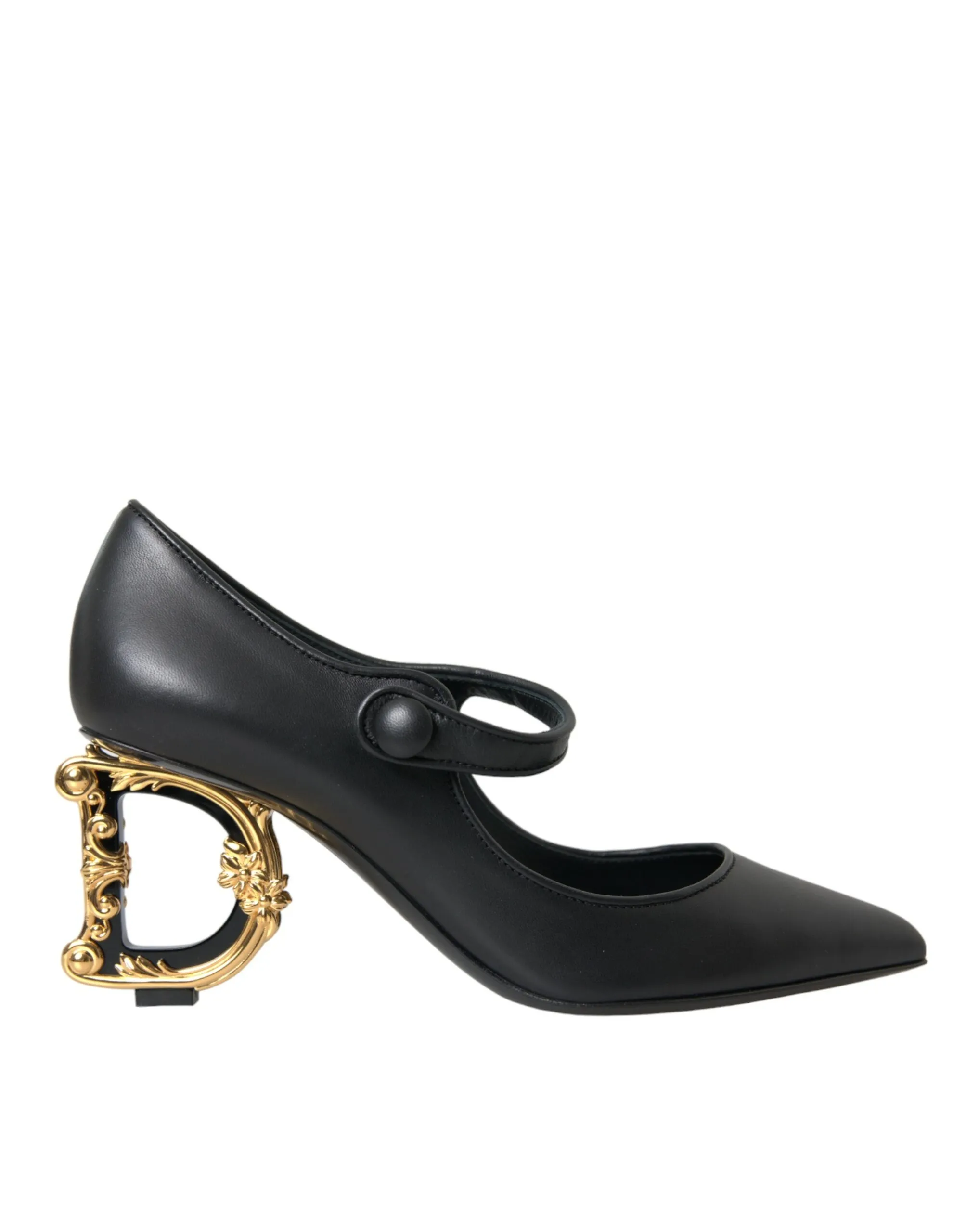 Dolce & Gabbana Women's Black Leather Logo Heels Mary Janes Pumps Shoes