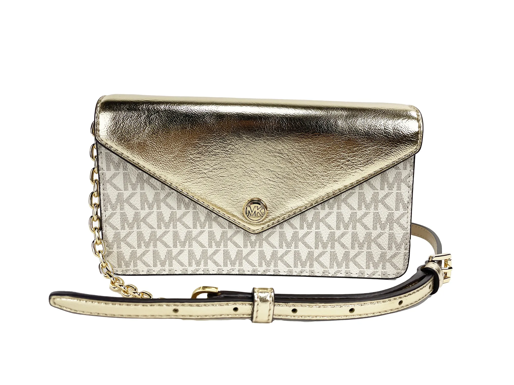 Michael Kors Women's Jet Set Travel Pale Gold Small Flap Clutch Crossbody Bag