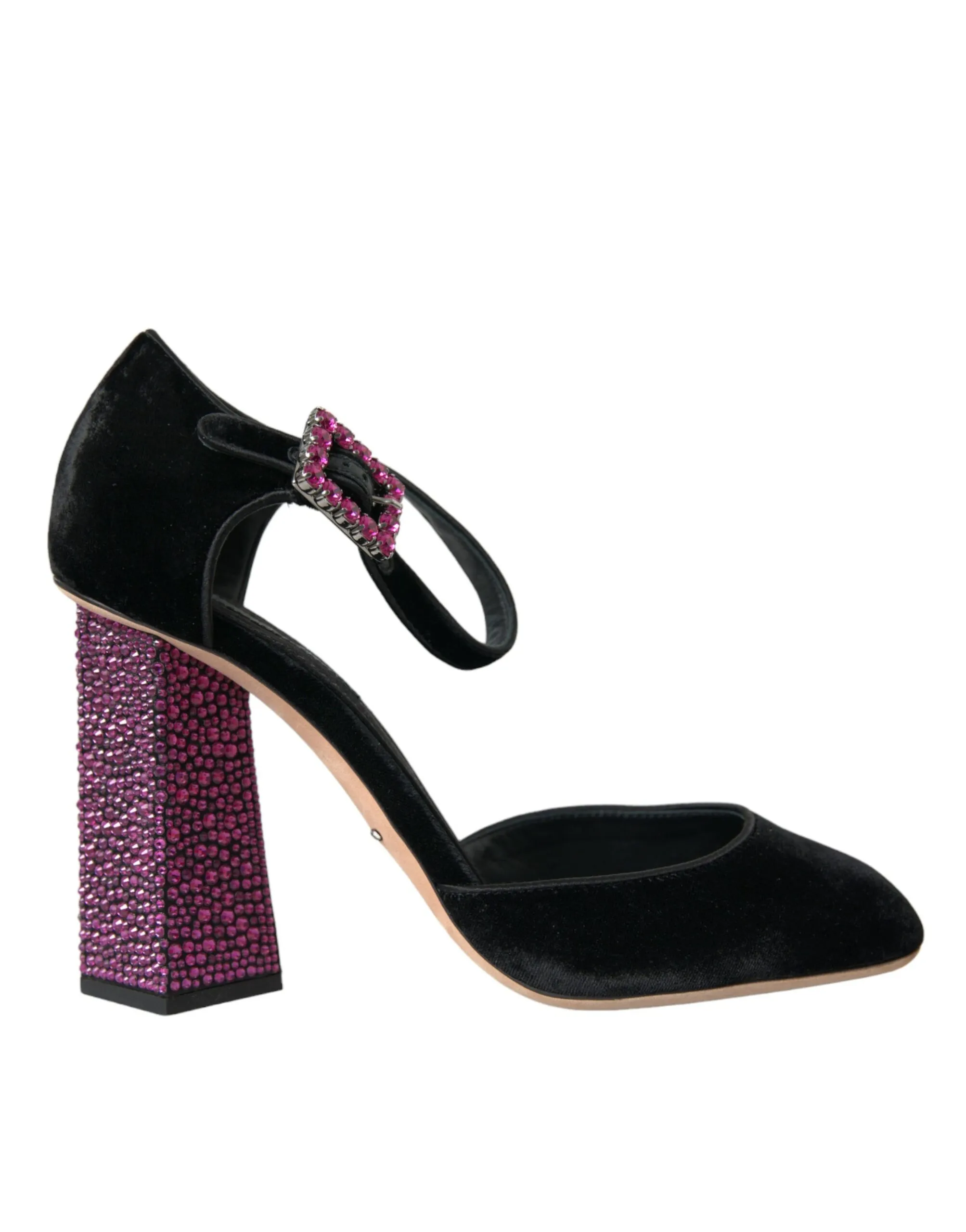 Dolce & Gabbana Women's Black Velvet Strass Crystal Mary Janes Shoes