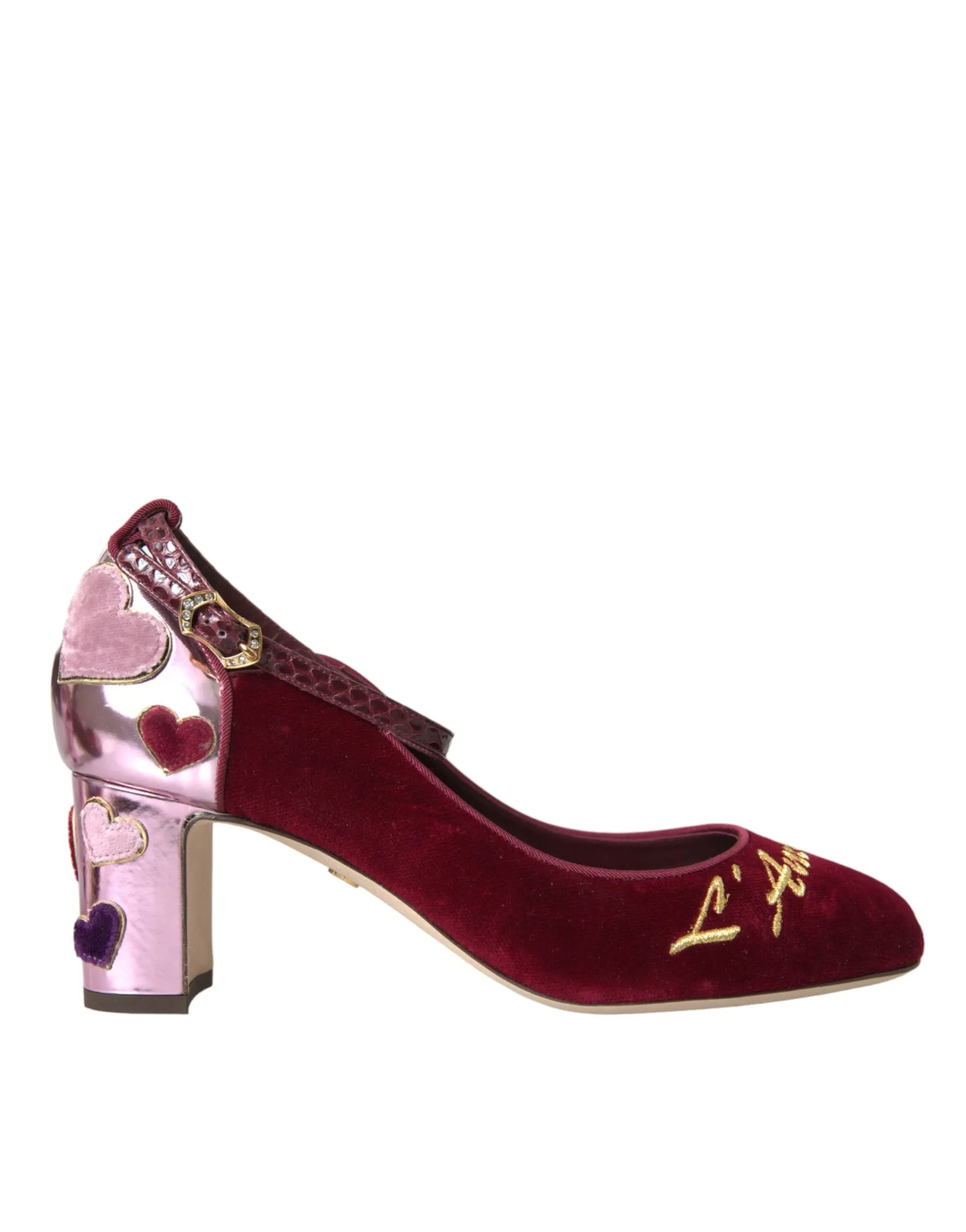 Dolce & Gabbana Women's Red Velvet Mary Janes Ankle Strap Pumps Shoes