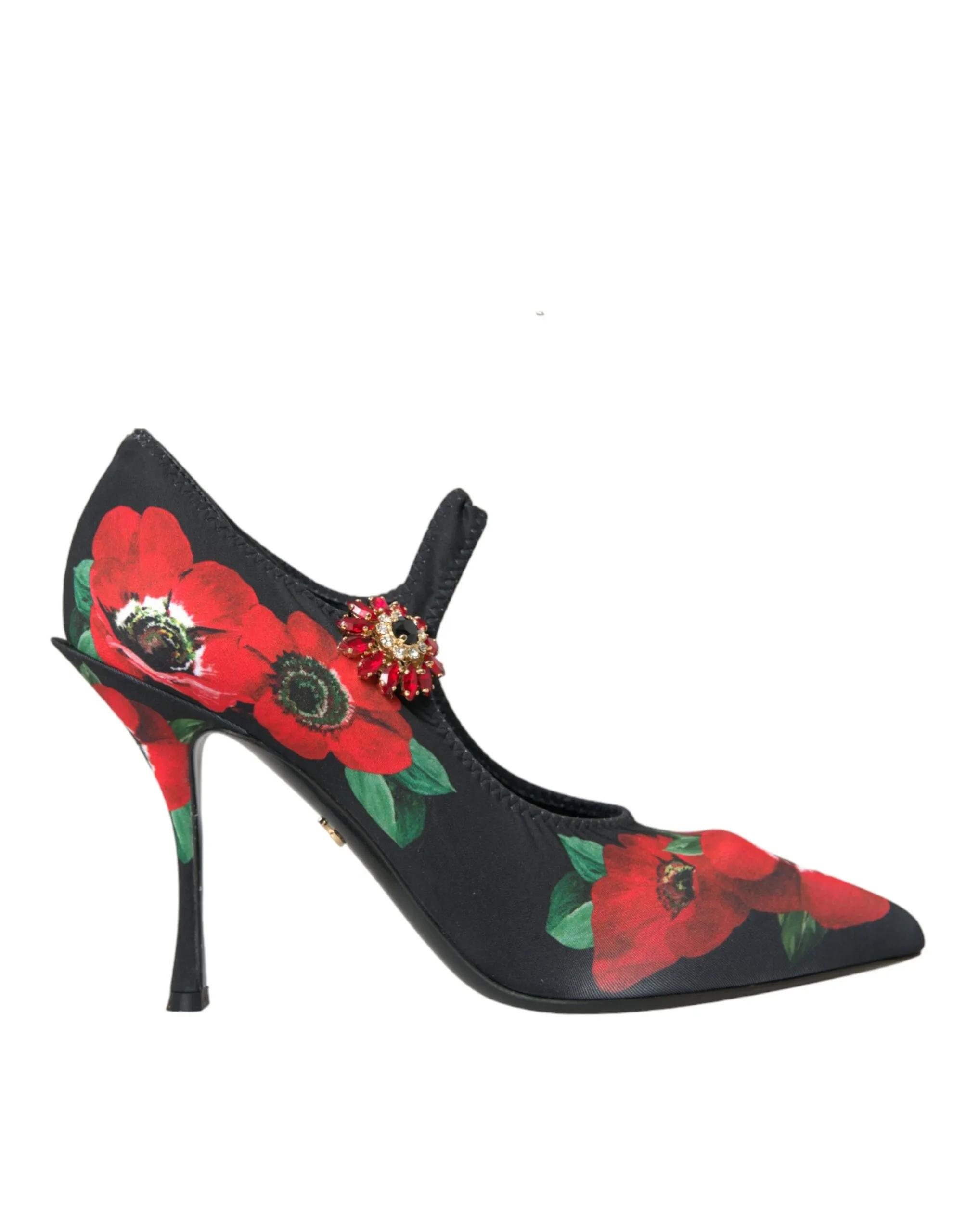 Dolce & Gabbana Women's Black Floral Crystal Mary Jane Pumps Shoes