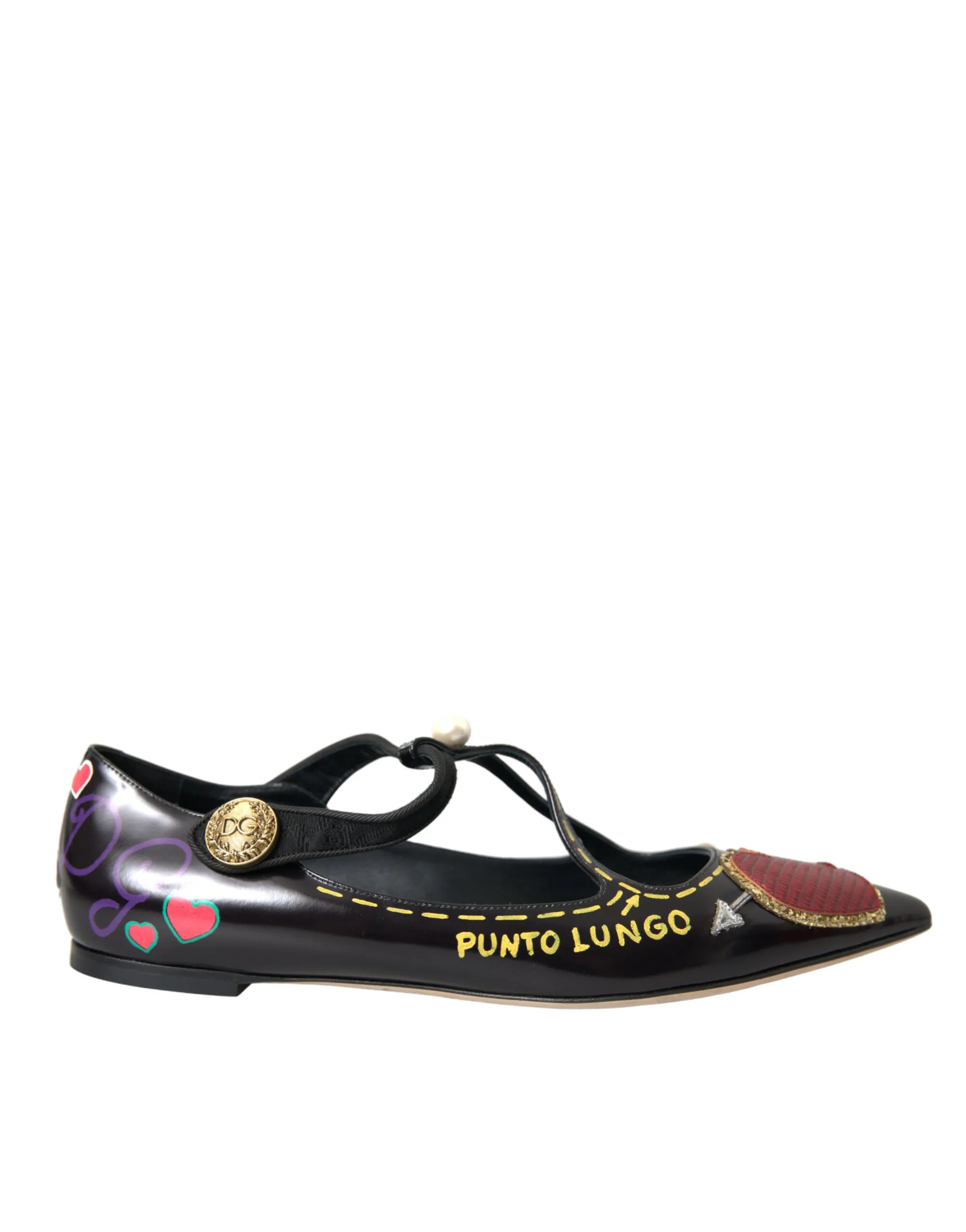 Dolce & Gabbana Women's Black Leather Heart Embellished Loafers Shoes