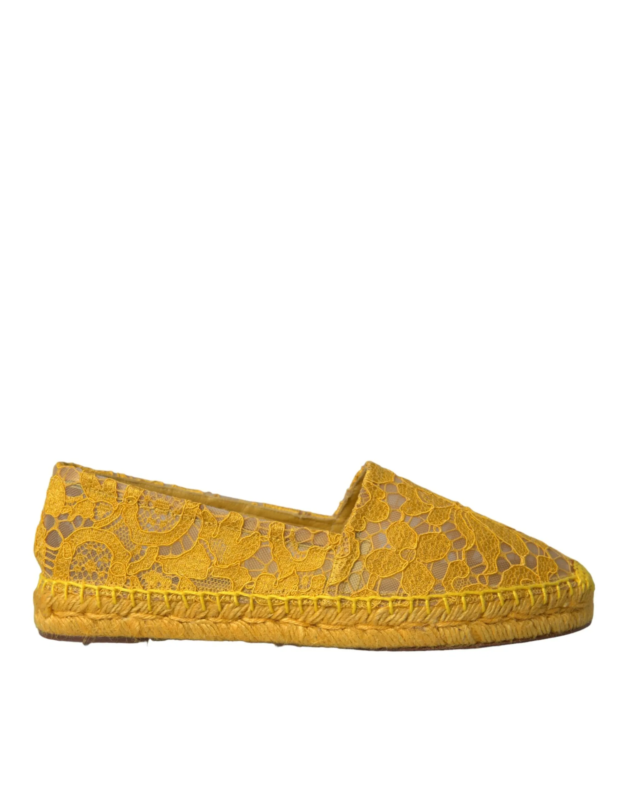 Dolce & Gabbana Women's Yellow Taormina Lace Espadrille Loafers Flats Shoes