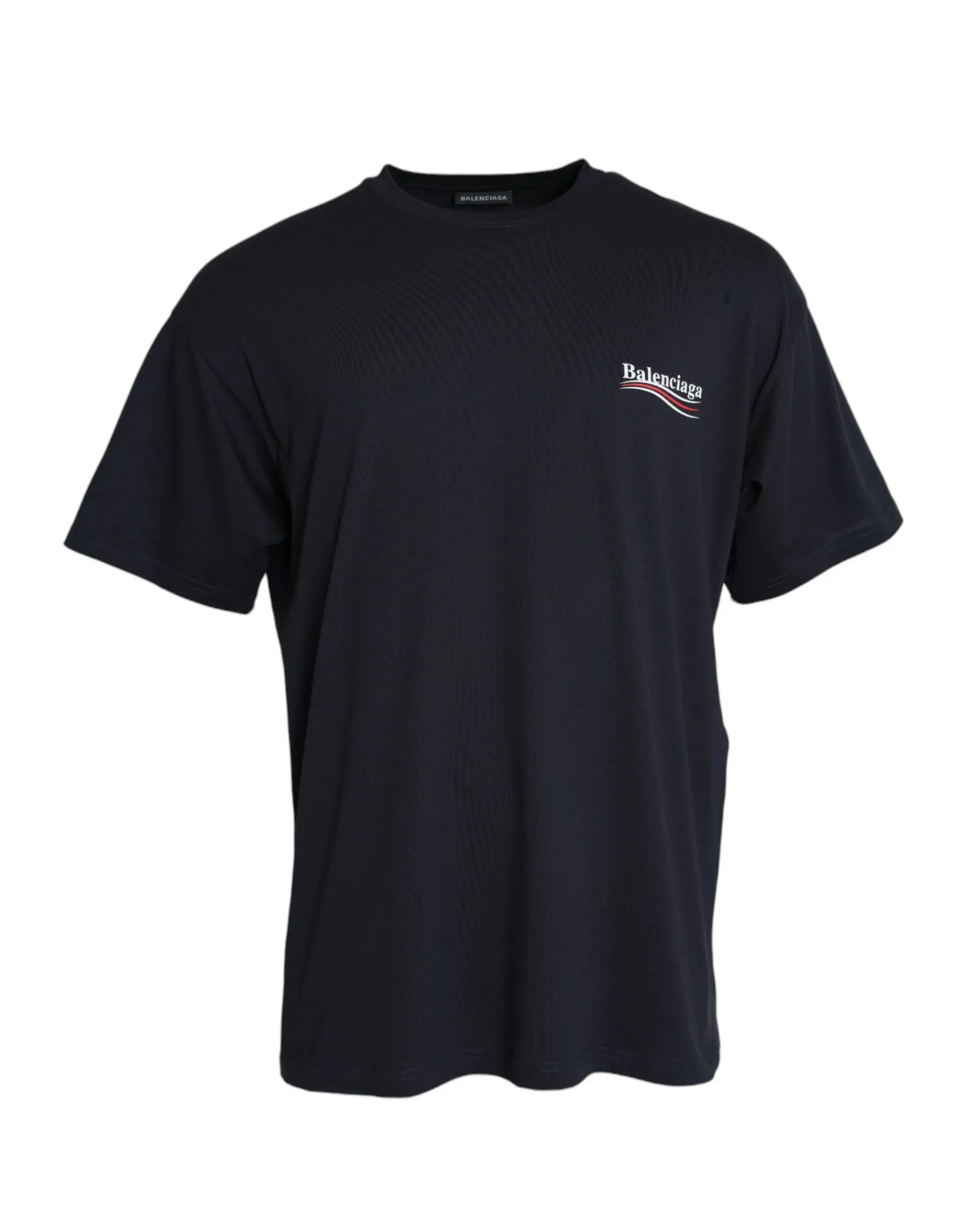Balenciaga Men's Dark Blue Cotton Logo Crew Neck Short Sleeves T-shirt