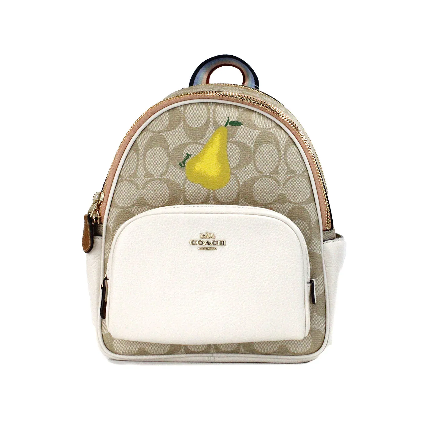 COACH Women's Mini Court Signature Pear Motif Shoulder Backpack Bookbag Bag Chalk Taffy