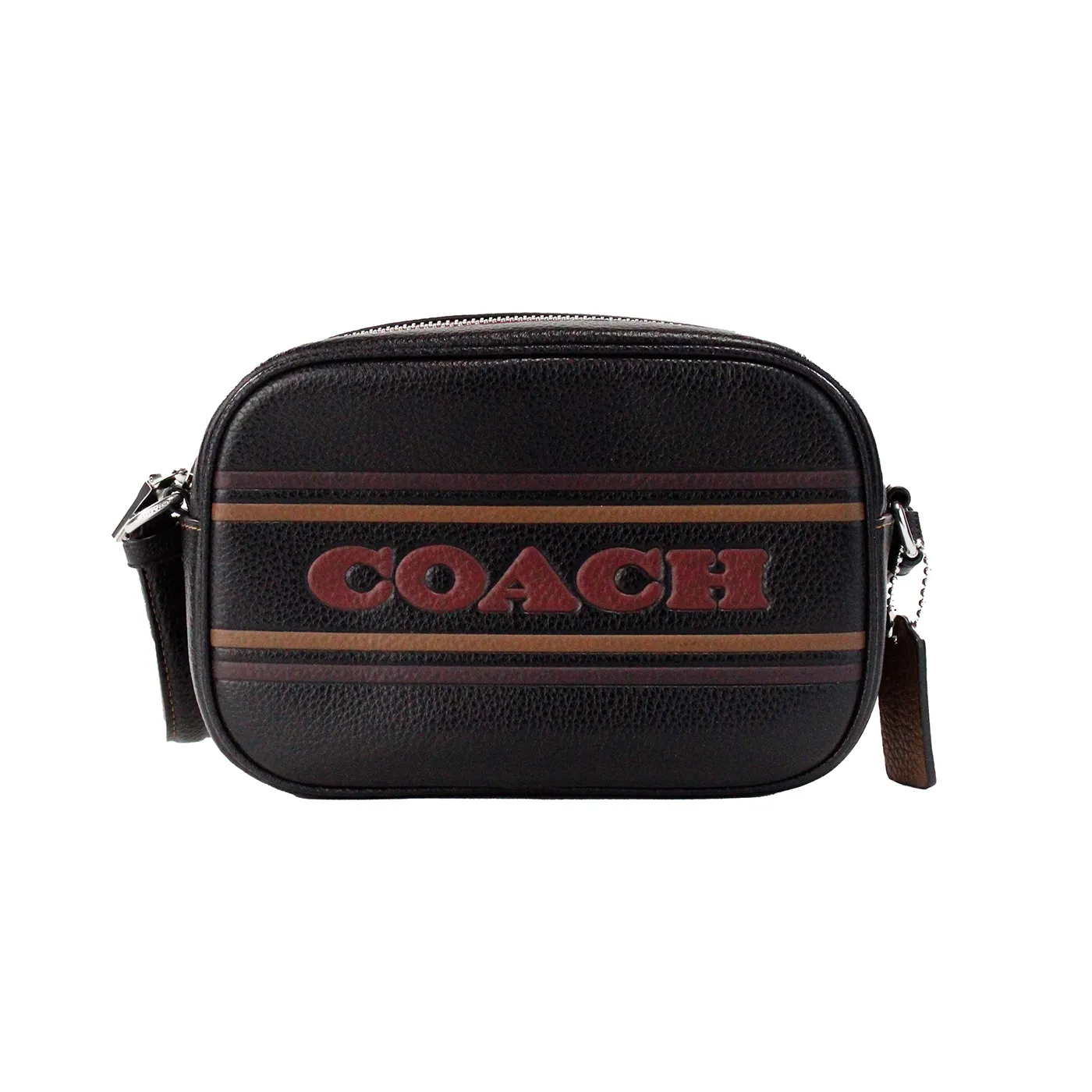 COACH Women's Jamie Mini Black Logo Stripe Leather Camera Crossbody Bag