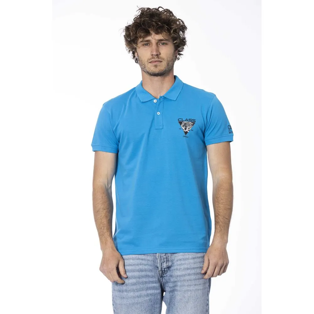 Cavalli Class Light Blue Cotton Men Polo