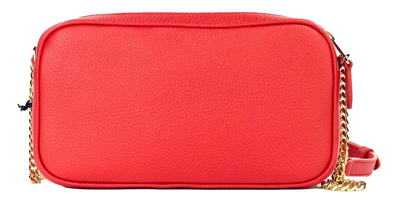 Burberry Women's Small Red Pebbled Leather Elongated Camera Crossbody Bag Purse