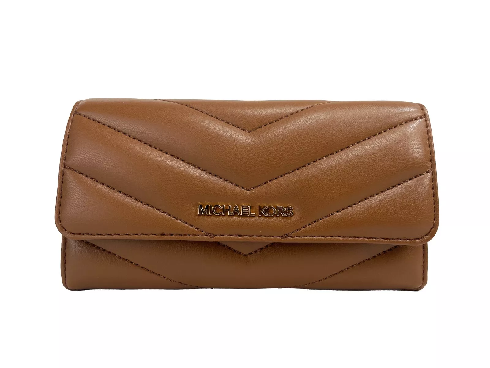 Michael Kors Women's Jet Set Travel Large Quilted Leather Trifold Wallet Brown