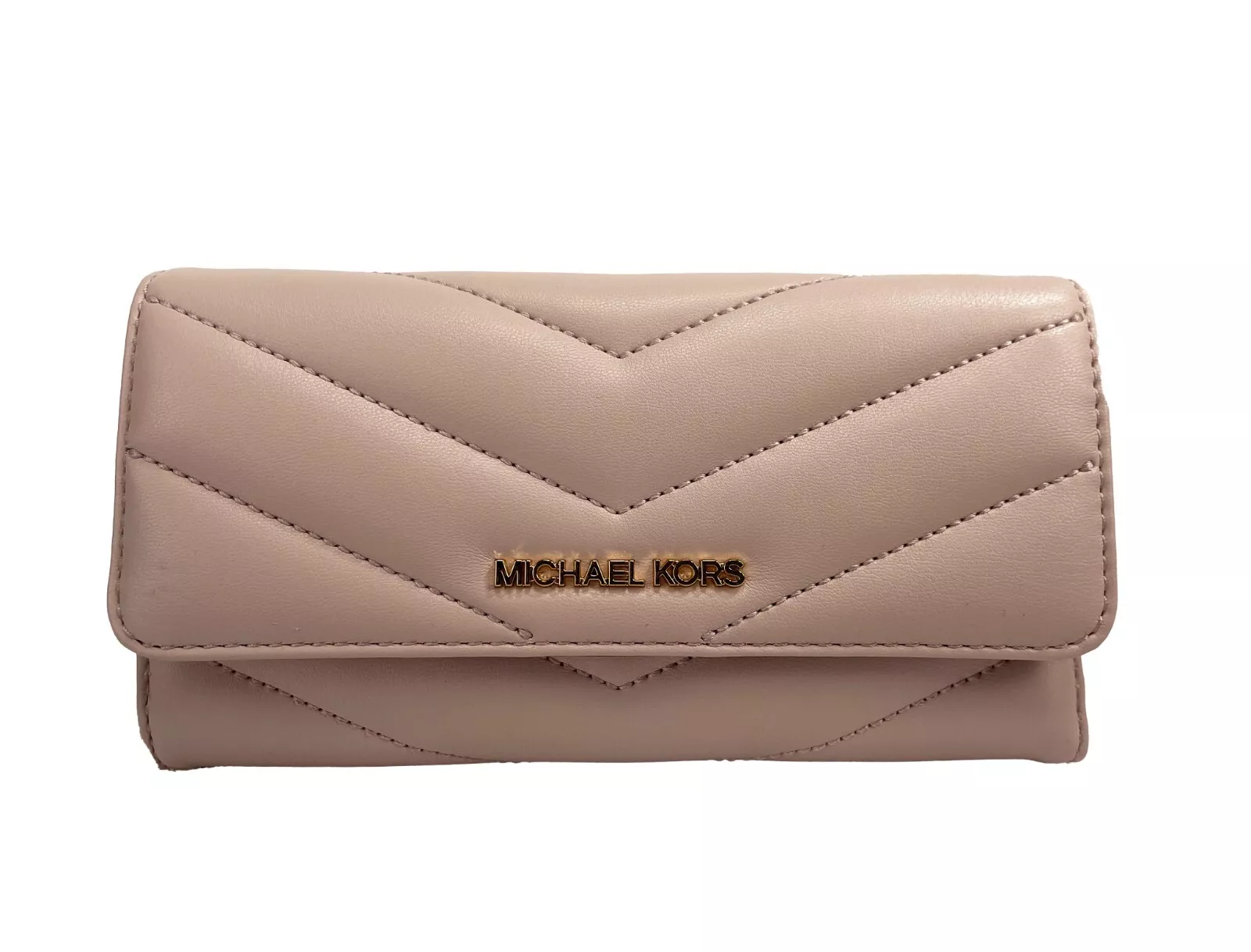 Michael Kors Women's Jet Set Travel Large Quilted Leather Trifold Wallet Powder Blush