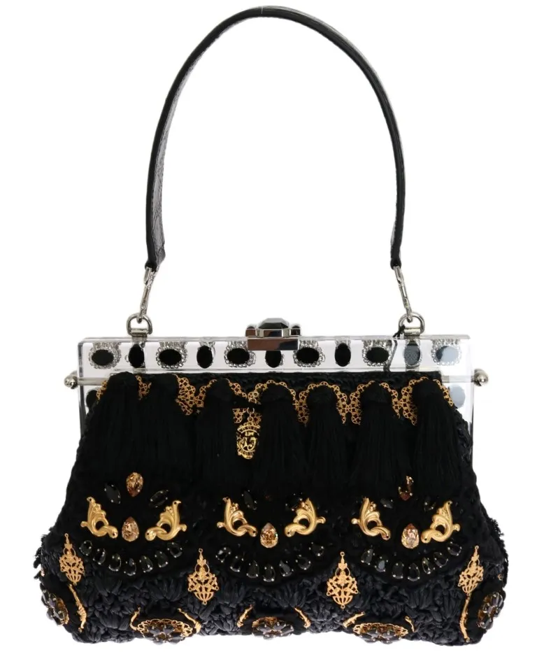 Dolce & Gabbana Women's Elegant Black Tassel Gold Baroque VANDA Clutch