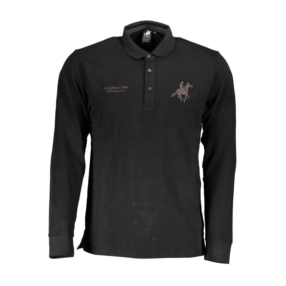 U.S. Grand Polo Men's Black Cotton Polo Shirt