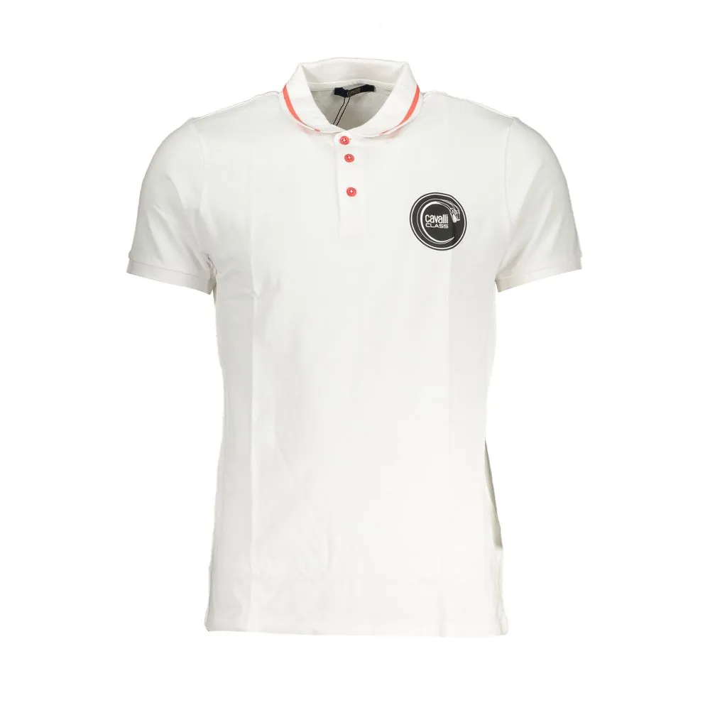 Cavalli Class Men's White Cotton Polo Shirt