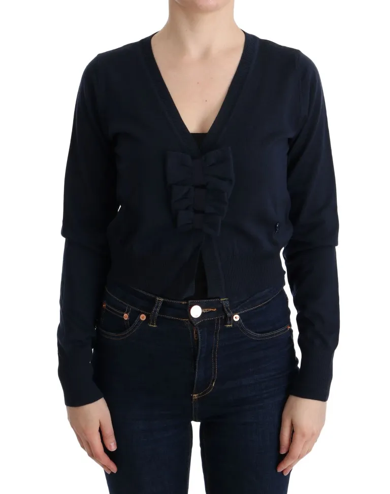 MARGHI LO' Women's Elegant Blue Wool Cardigan Sweater