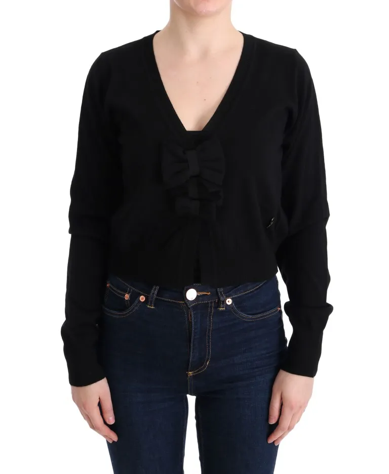 MARGHI LO' Women's Elegant Black Wool Cardigan Sweater
