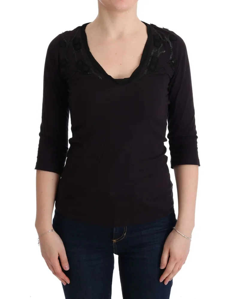 Costume National Women's Elegant Purple V-Neck Blouse Tee