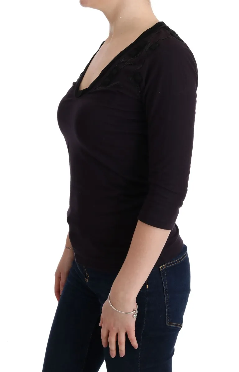 Costume National Women's Elegant Purple V-Neck Blouse Tee