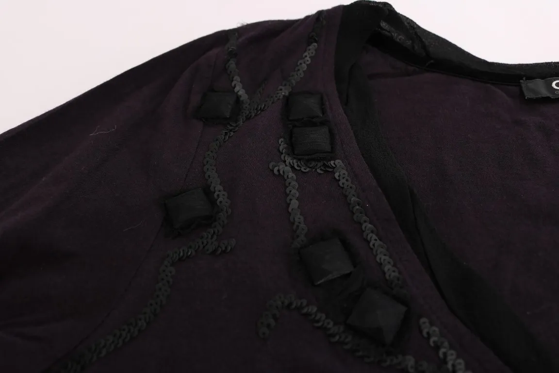 Costume National Women's Elegant Purple V-Neck Blouse Tee