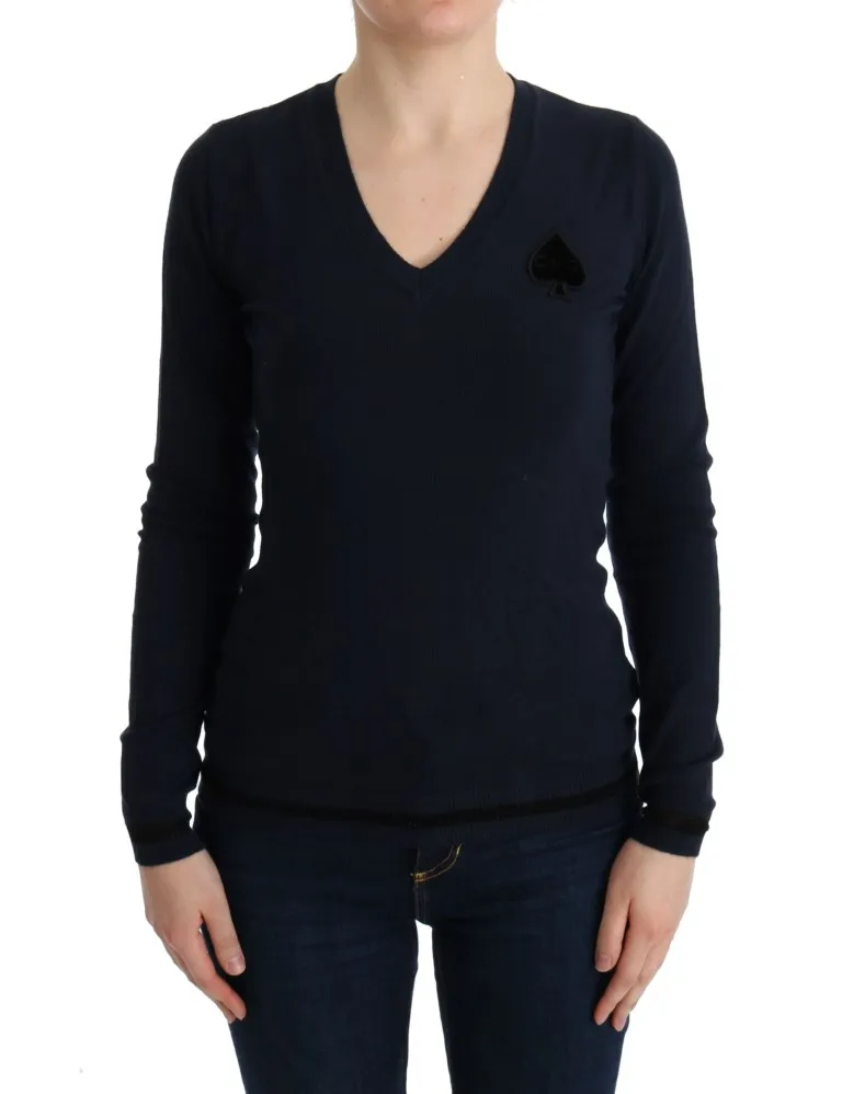 Costume National Women's Elegant Blue V-Neck Sweater