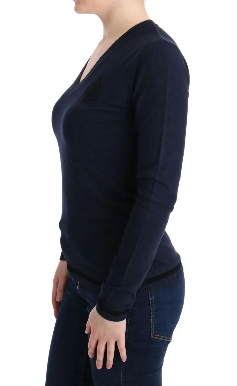 Costume National Women's Elegant Blue V-Neck Sweater