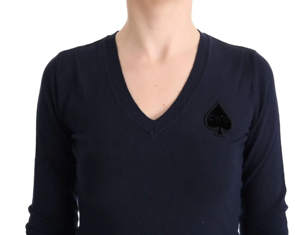 Costume National Women's Elegant Blue V-Neck Sweater