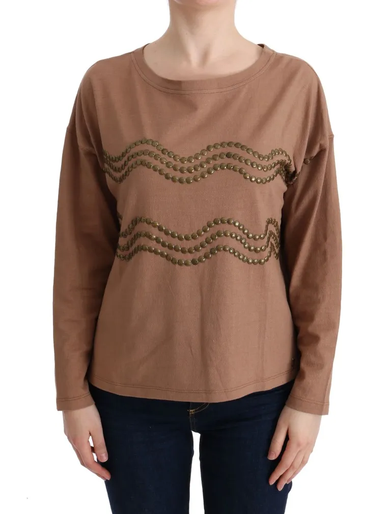 John Galliano Women's Chic Brown Crewneck Cotton Sweater