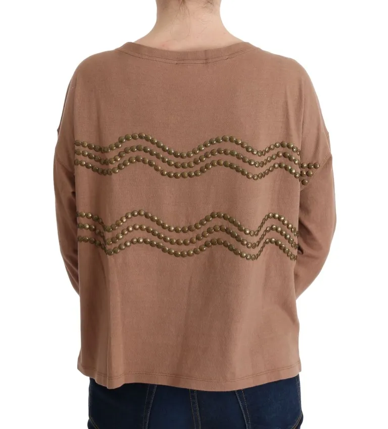John Galliano Women's Chic Brown Crewneck Cotton Sweater